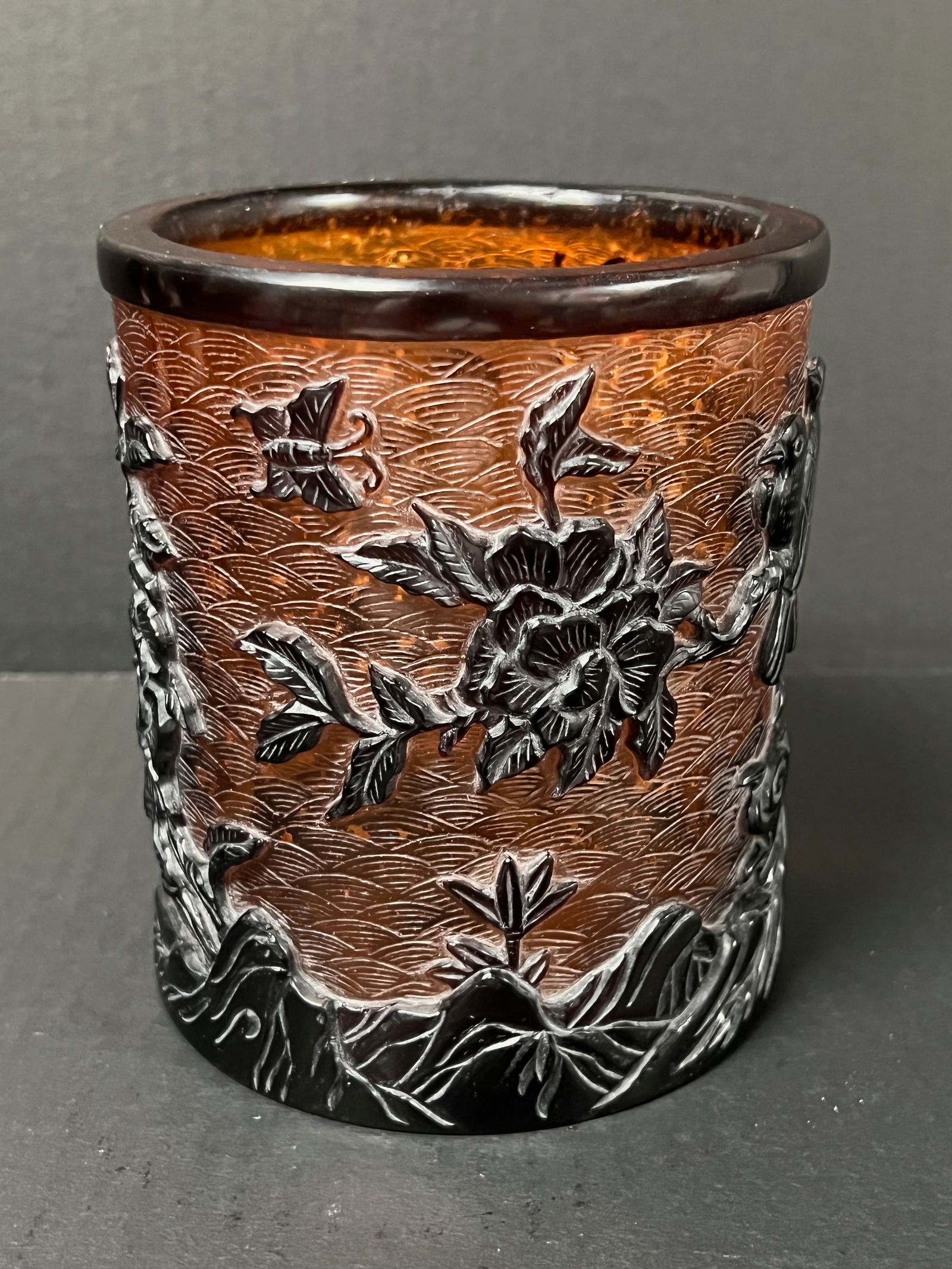 Chinese Art Peking Glass Overlay brush Pot - 4