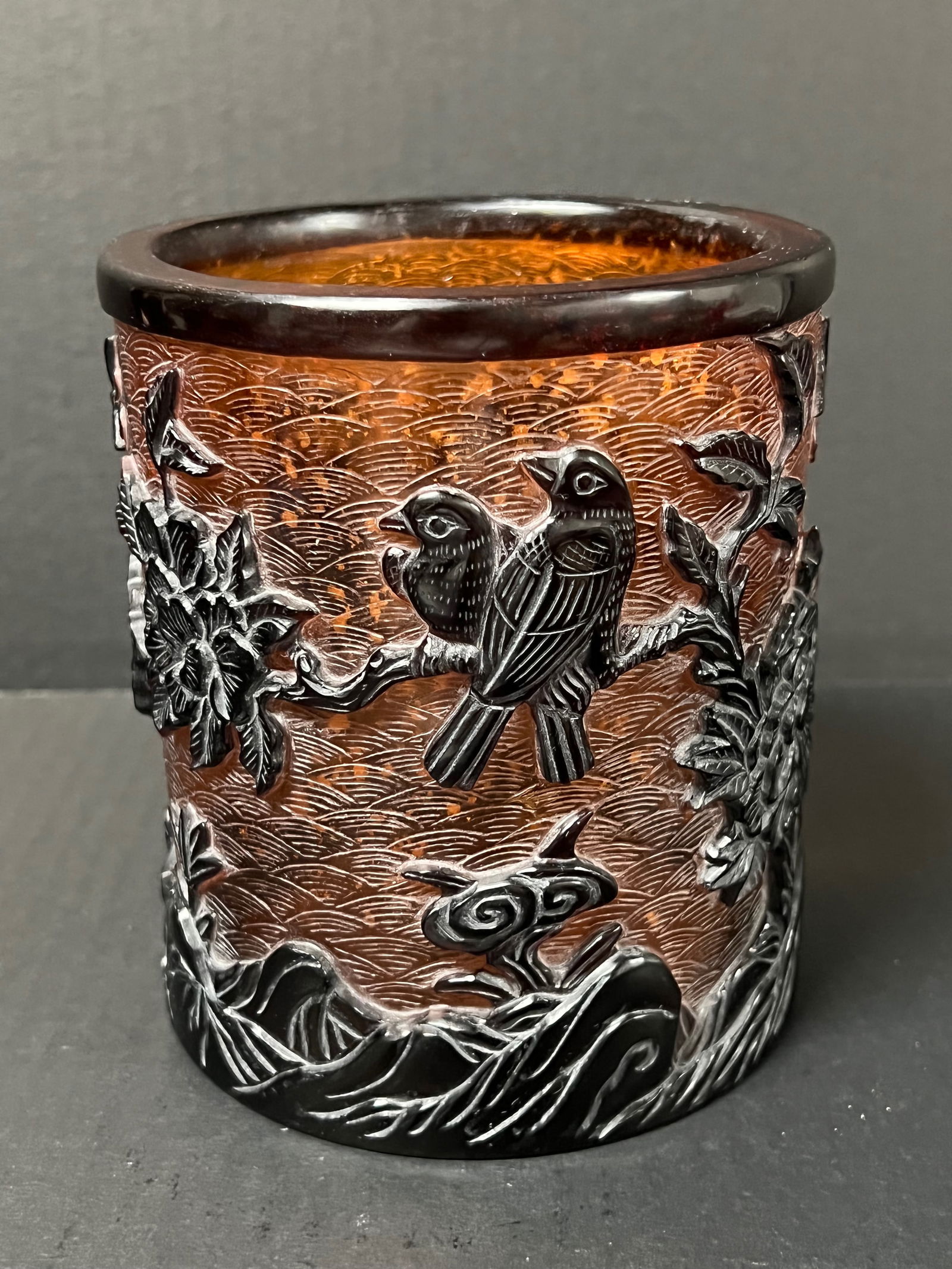 Chinese Art Peking Glass Overlay brush Pot - 5