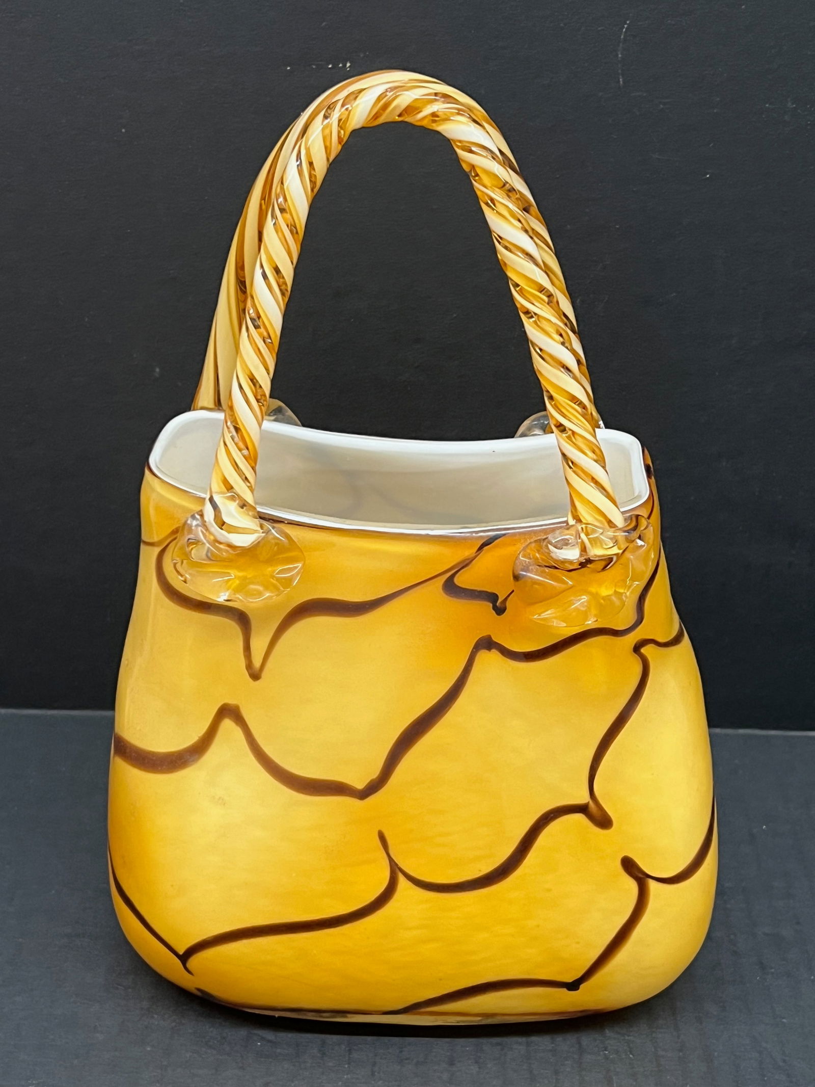 Decorative Hand Blown Art Glass Yellow Bag - 3
