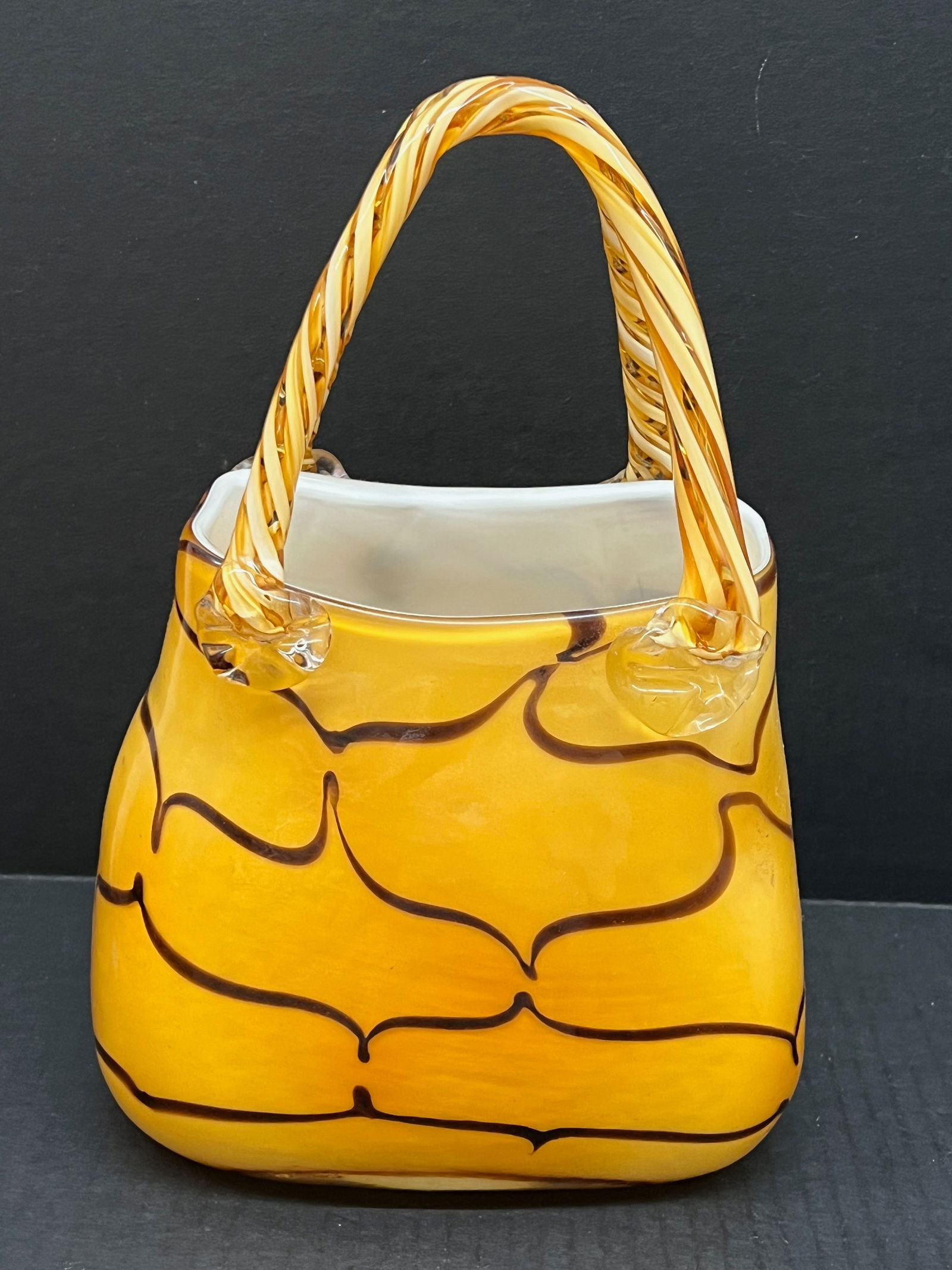 Decorative Hand Blown Art Glass Yellow Bag - 5