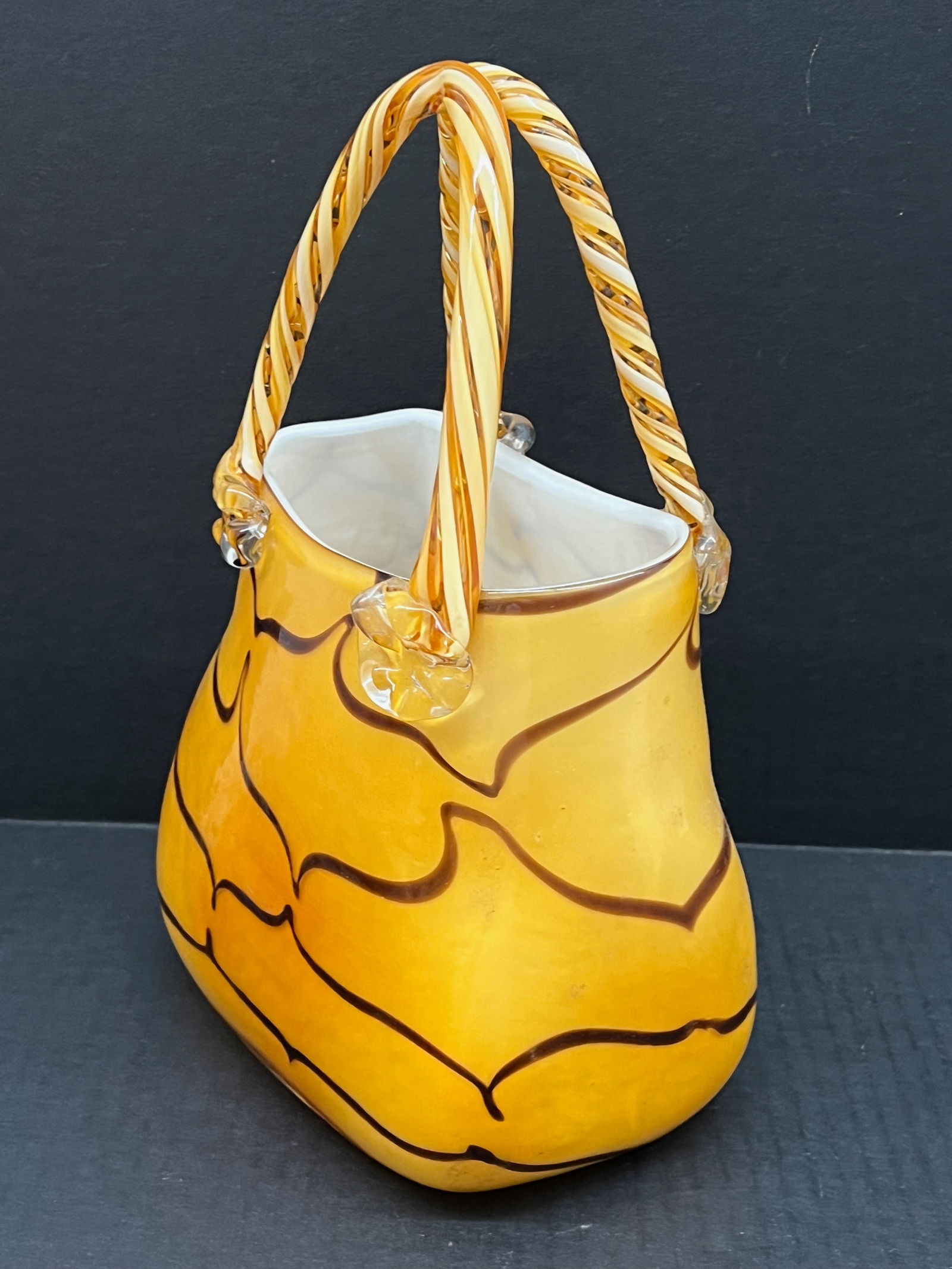 Decorative Hand Blown Art Glass Yellow Bag - 6