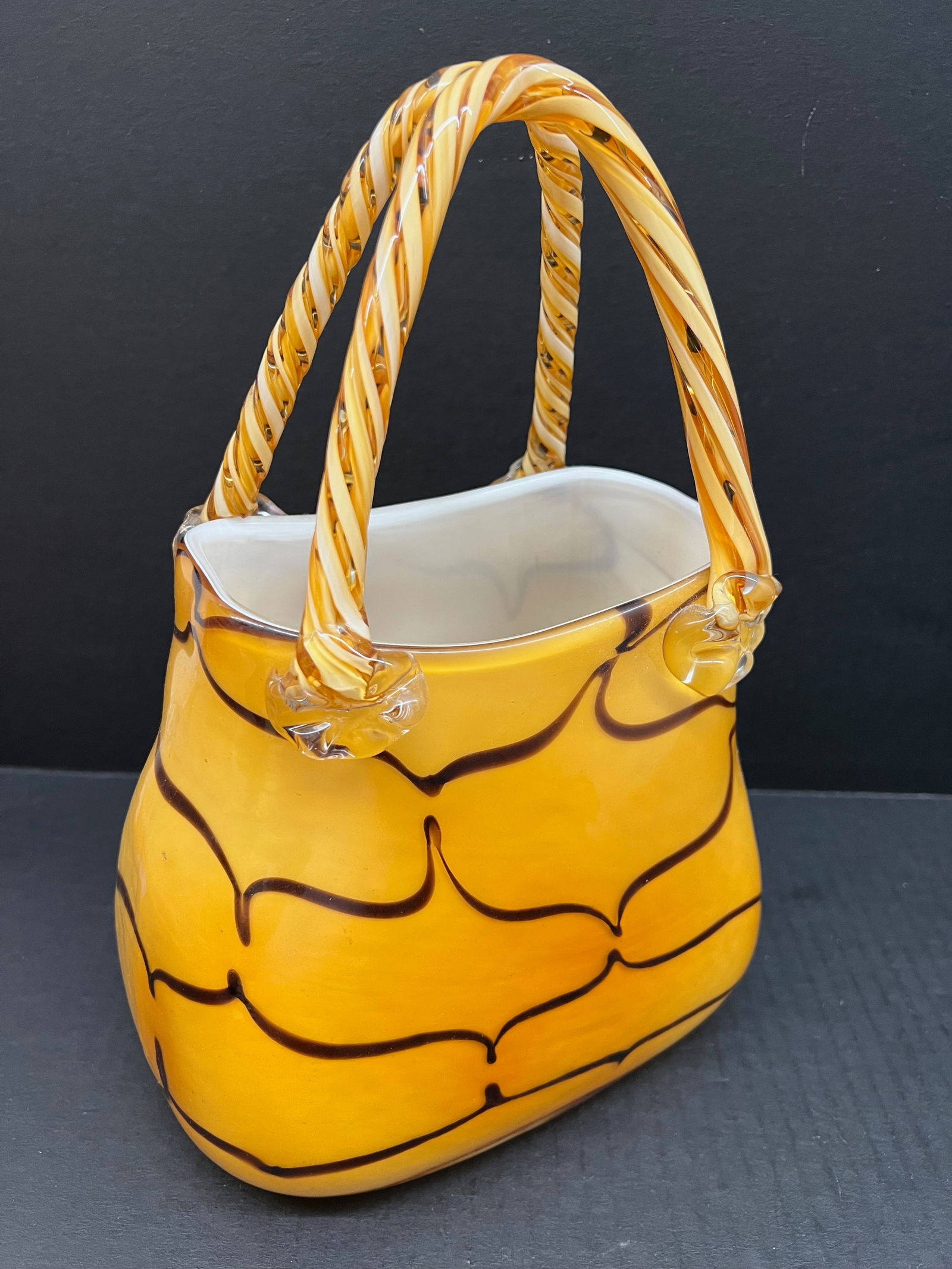 Decorative Hand Blown Art Glass Yellow Bag - 8