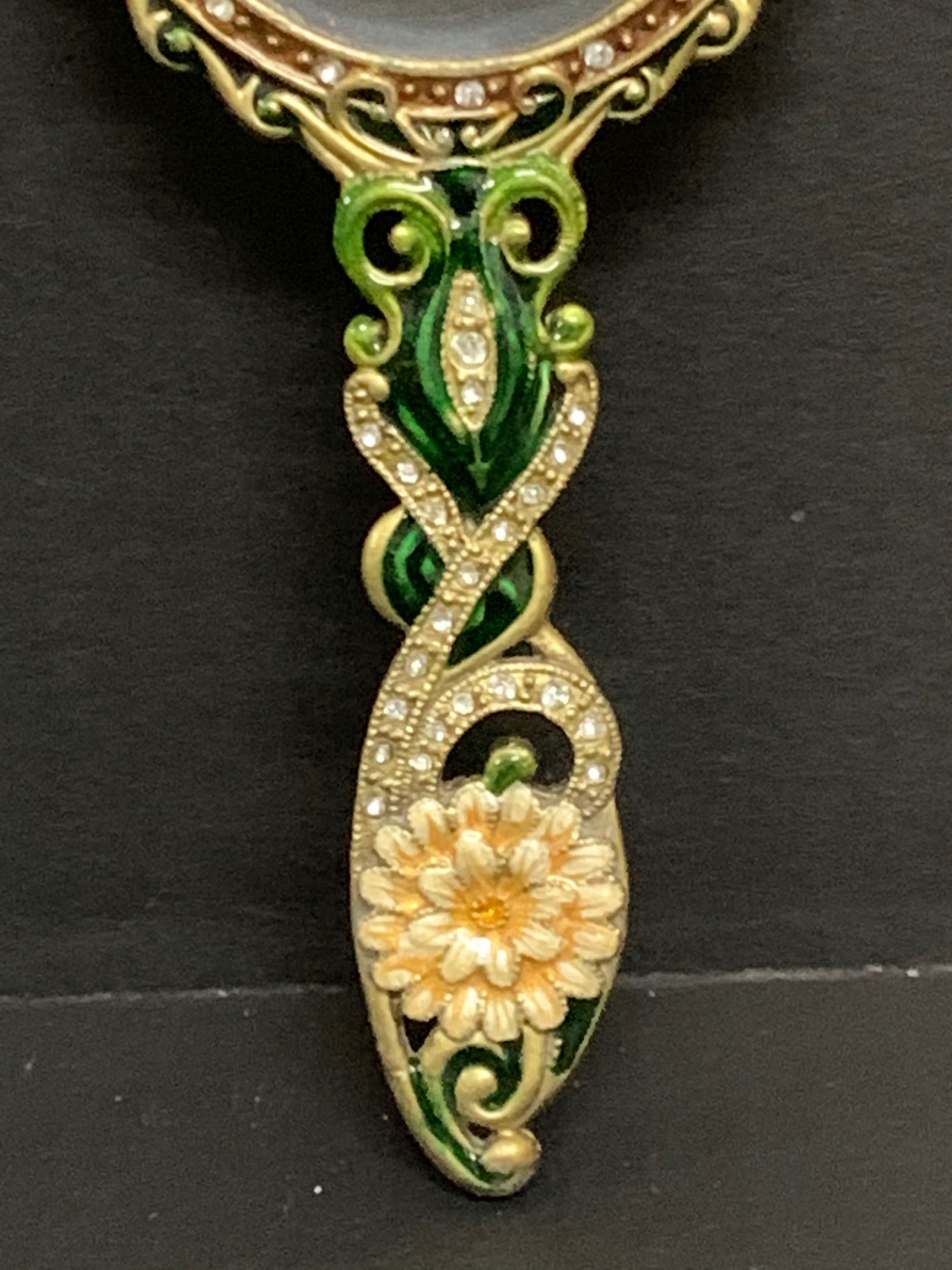 Vintage Russian Art Gilt Metal and Enamel Magnifying Glass and Flower - 5