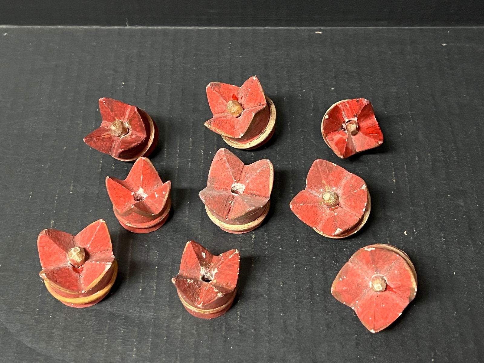 Carved Wood Miniature Crown Sculpture Set of 9: Title: Carved Wood Miniature Crown Sculpture Set of 9Date/Period: Late 20th CenturyMaterials: WoodDescription: Carved Wood Miniature Crown Sculpture Set of 9 Reserve: $40.00 Shipping:Domestic: