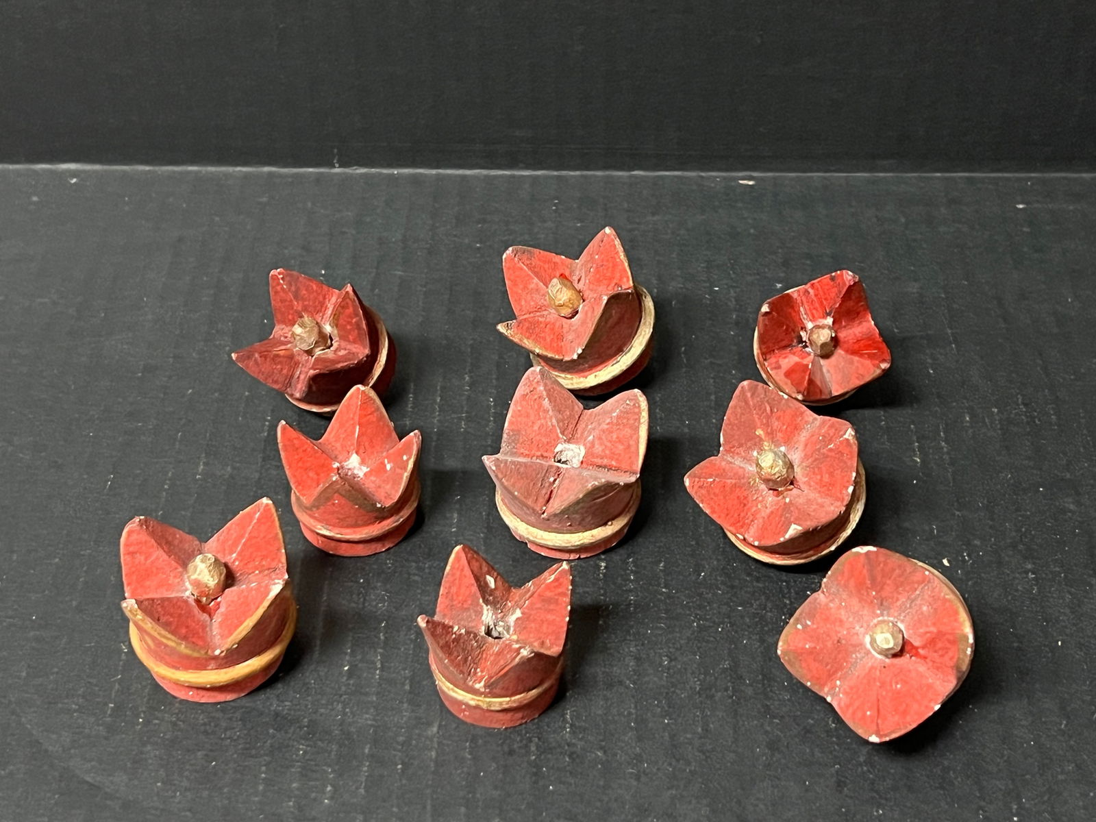 Carved Wood Miniature Crown Sculpture Set of 9 - 2
