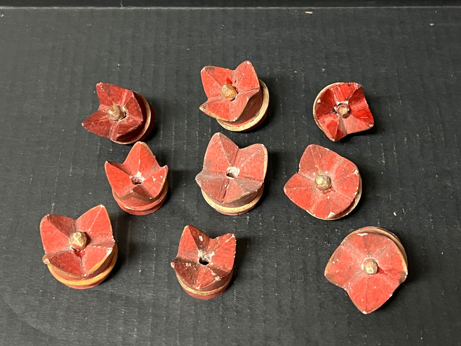 Carved Wood Miniature Crown Sculpture Set of 9 - 3