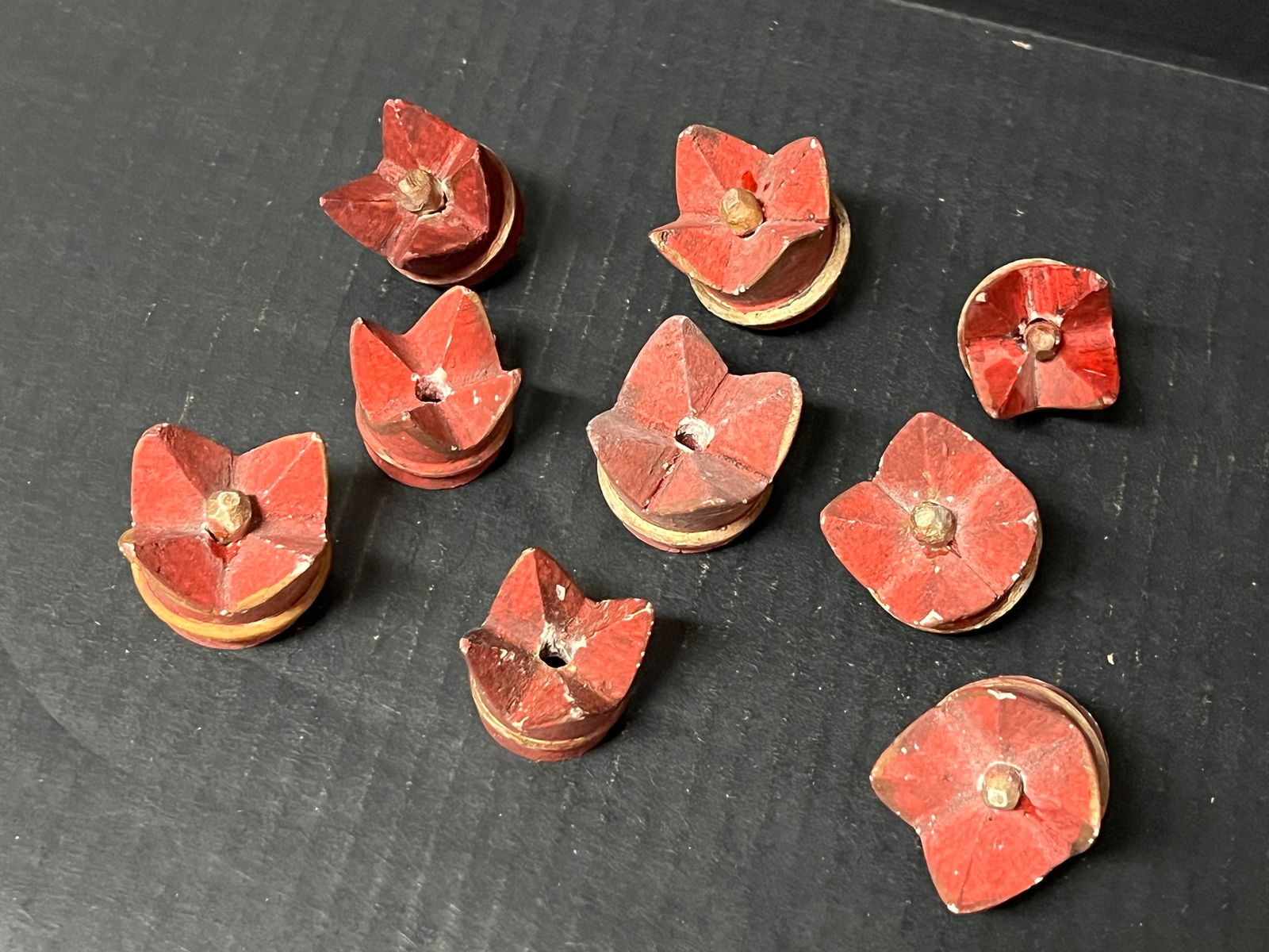 Carved Wood Miniature Crown Sculpture Set of 9 - 4