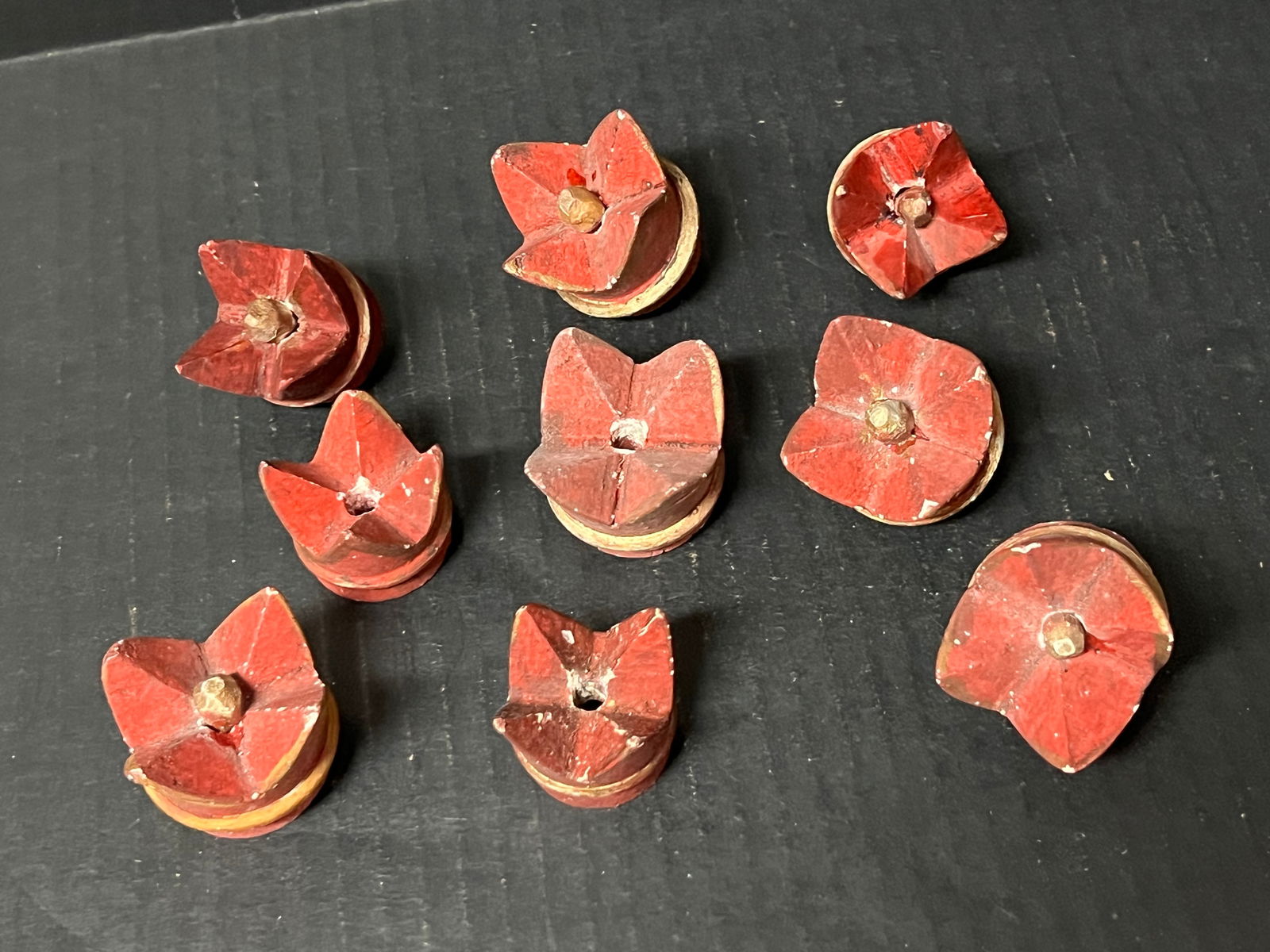 Carved Wood Miniature Crown Sculpture Set of 9 - 5