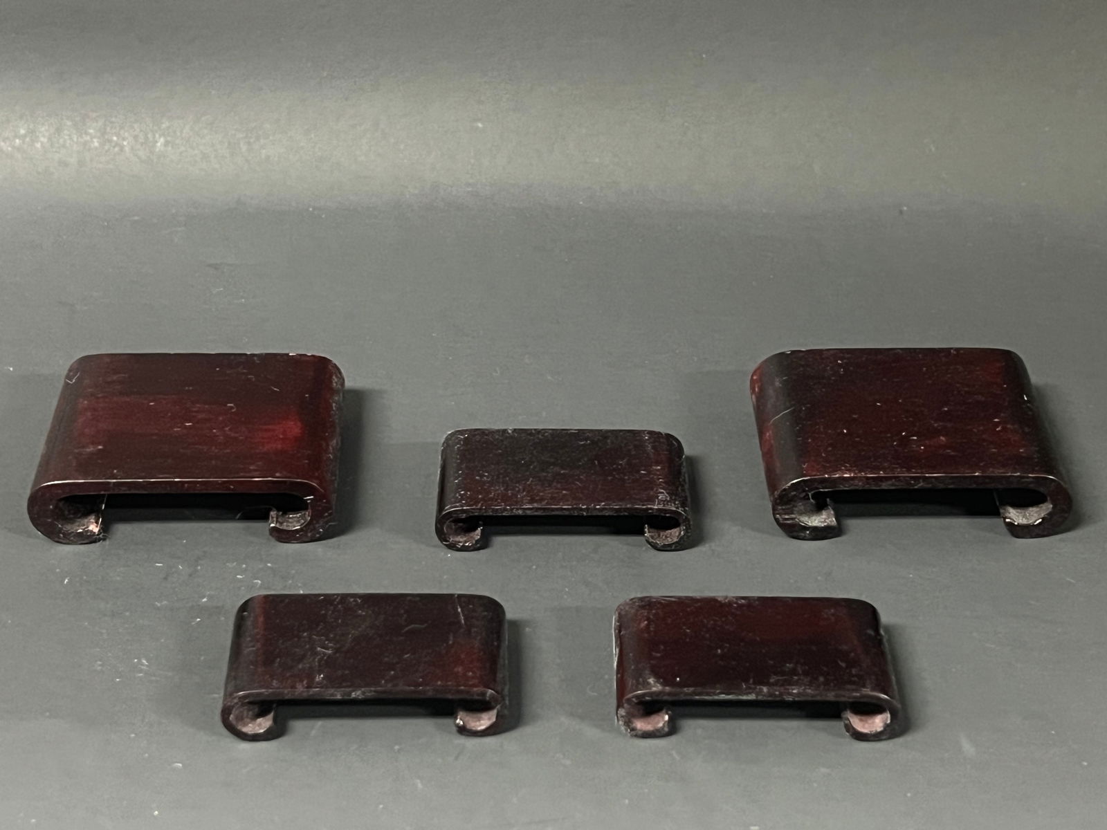 Chinese Art Snuff Bottle Wooden Base Set of 7 - 4