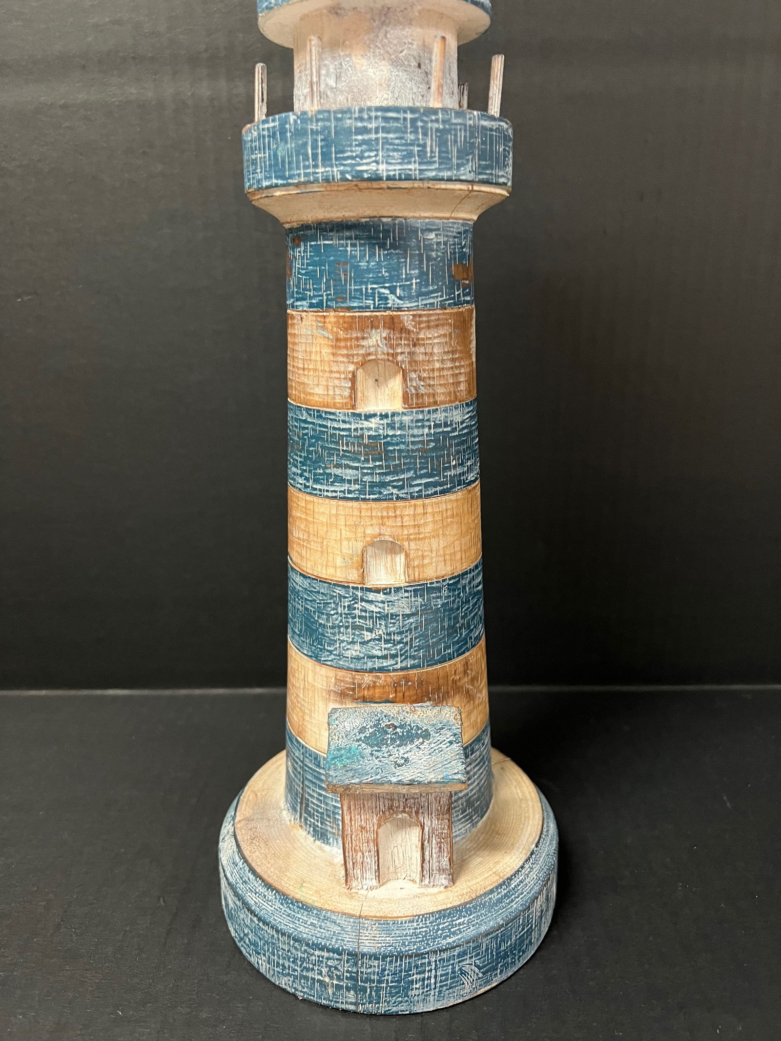 Carved Wood Painted Light House Sculpture - 2