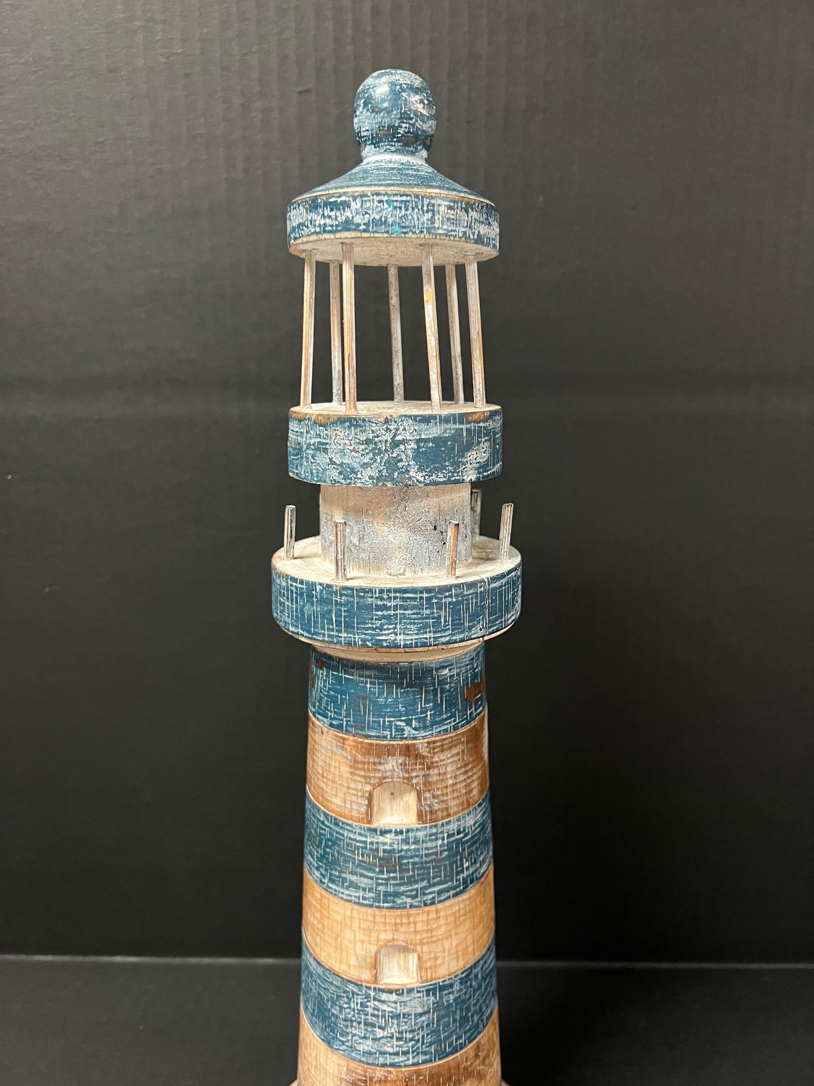 Carved Wood Painted Light House Sculpture - 3