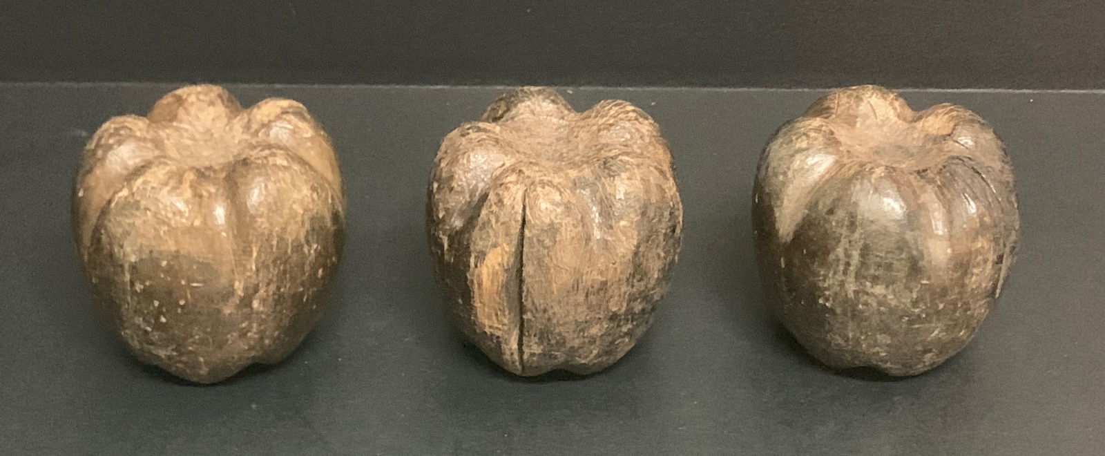 Carved Wood Fruit Apple Sculpture Set of 3 - 3