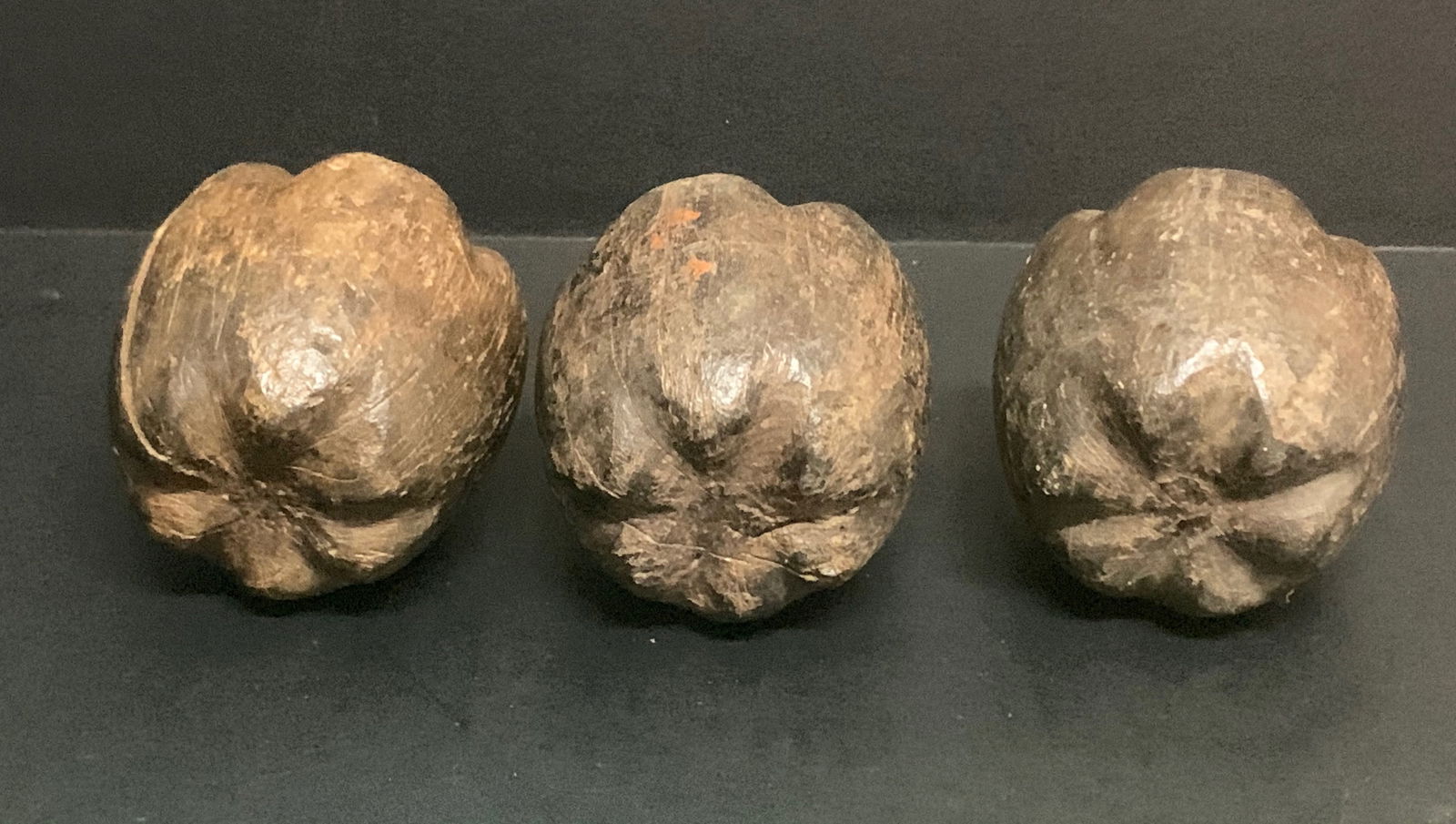 Carved Wood Fruit Apple Sculpture Set of 3 - 5