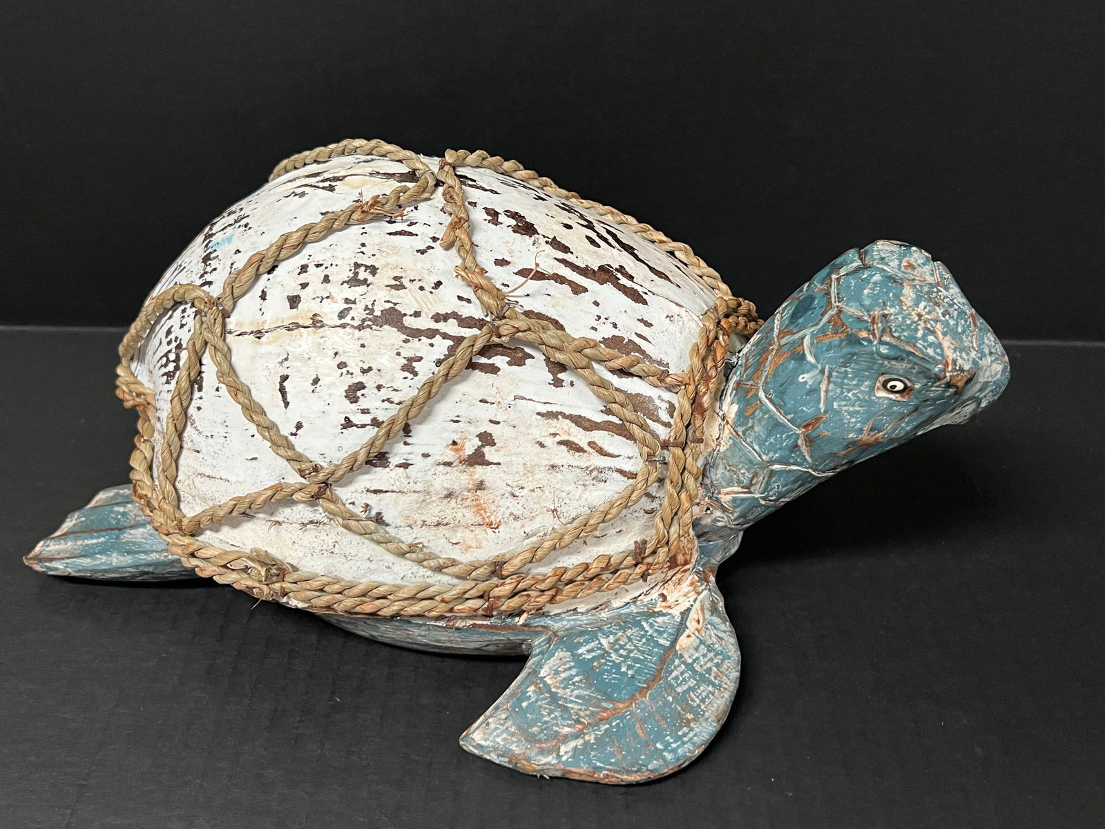 Carved Wood Painted Turtle Sculpture - 2