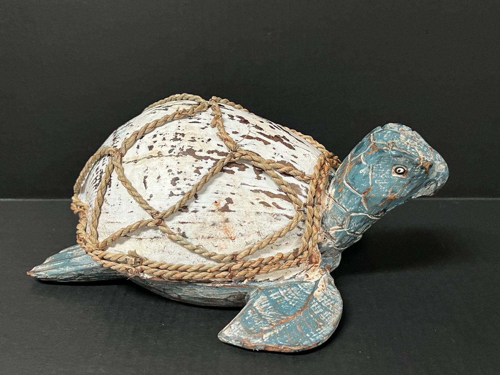 Carved Wood Painted Turtle Sculpture - 3