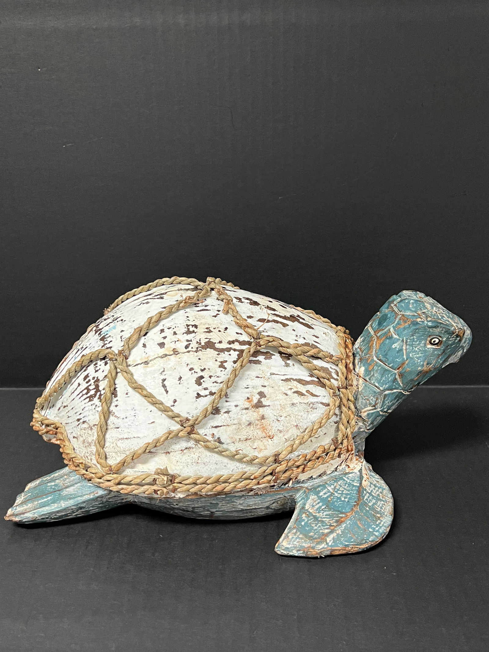 Carved Wood Painted Turtle Sculpture - 4