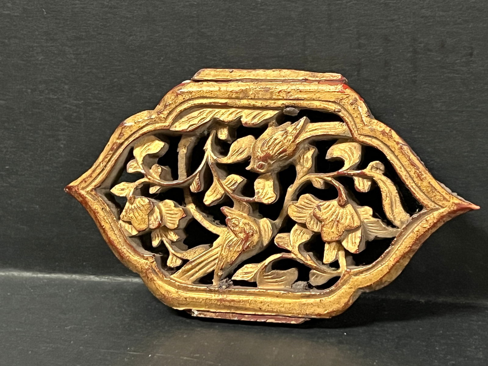 Carved Wood Miniature Bird and Flower Plaque - 2