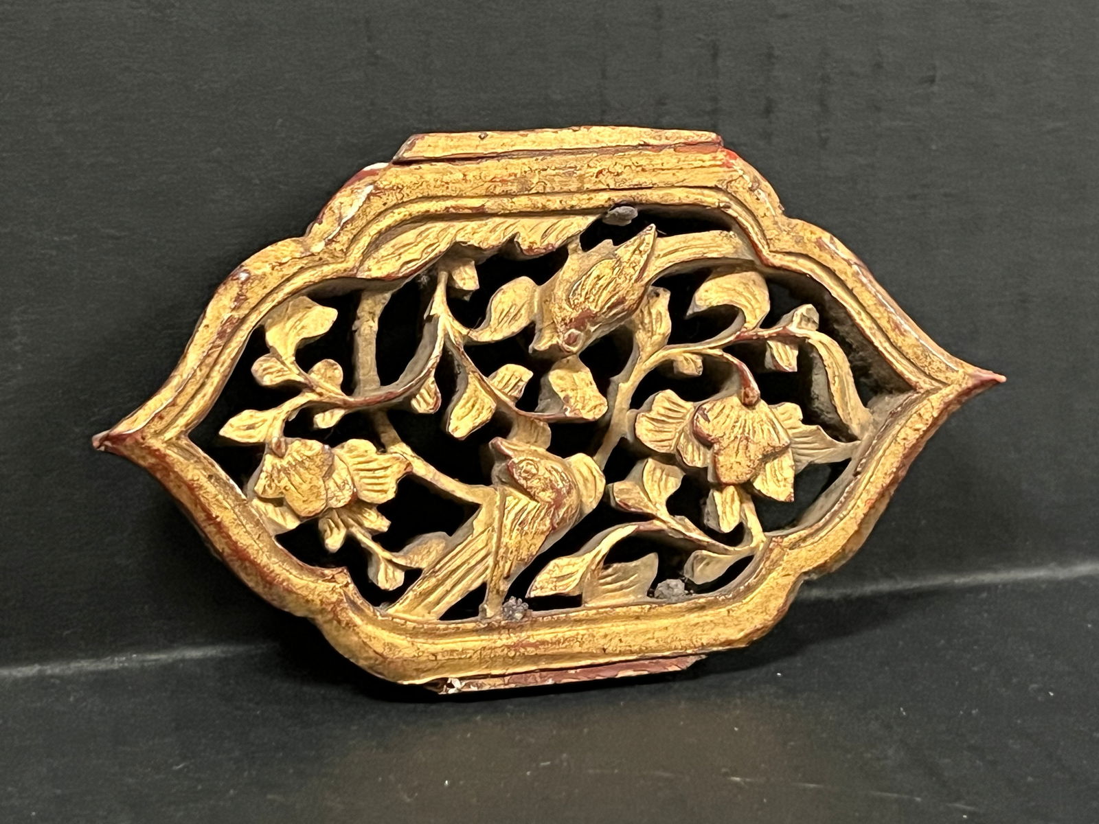 Carved Wood Miniature Bird and Flower Plaque - 3