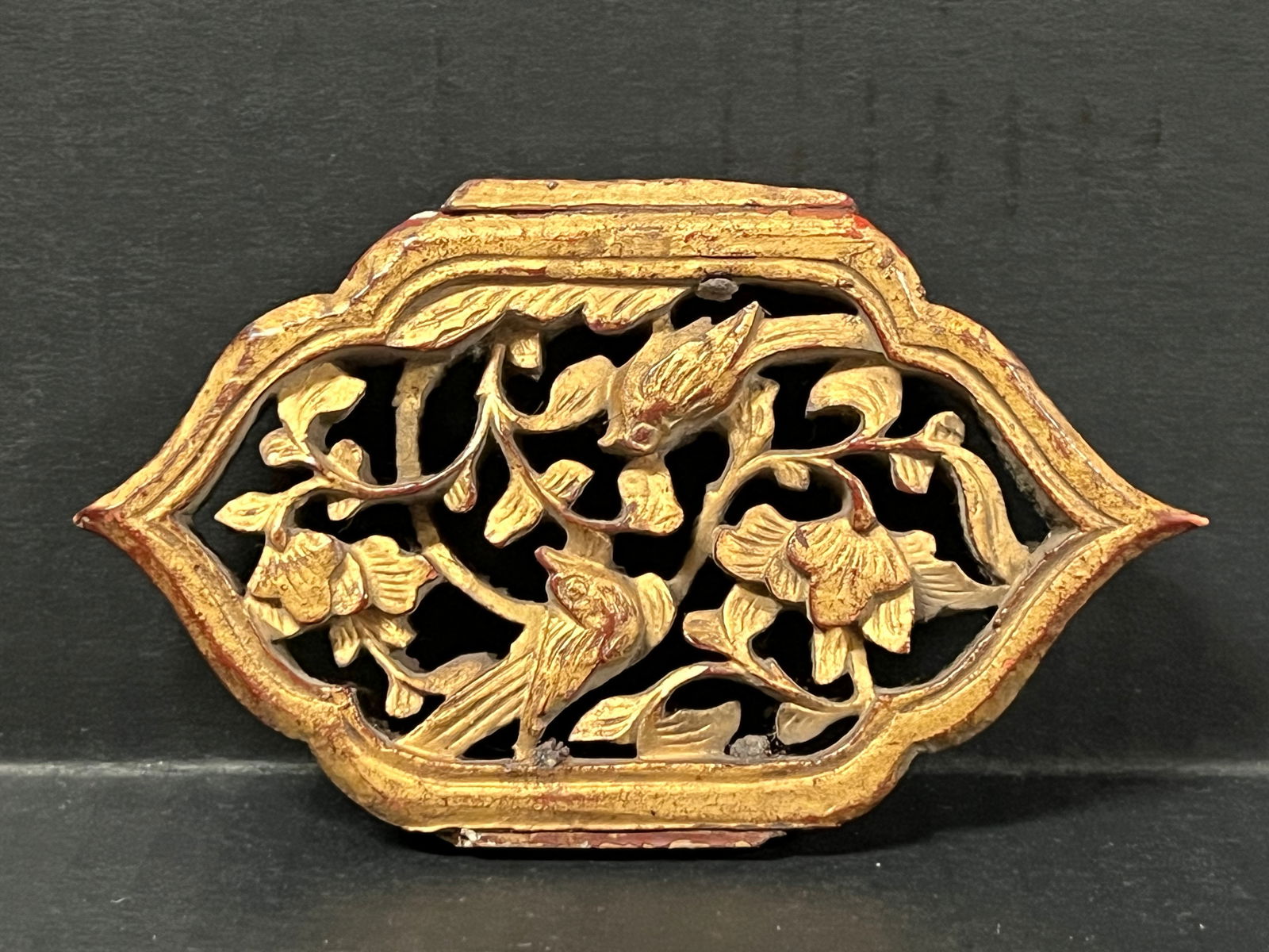 Carved Wood Miniature Bird and Flower Plaque - 4