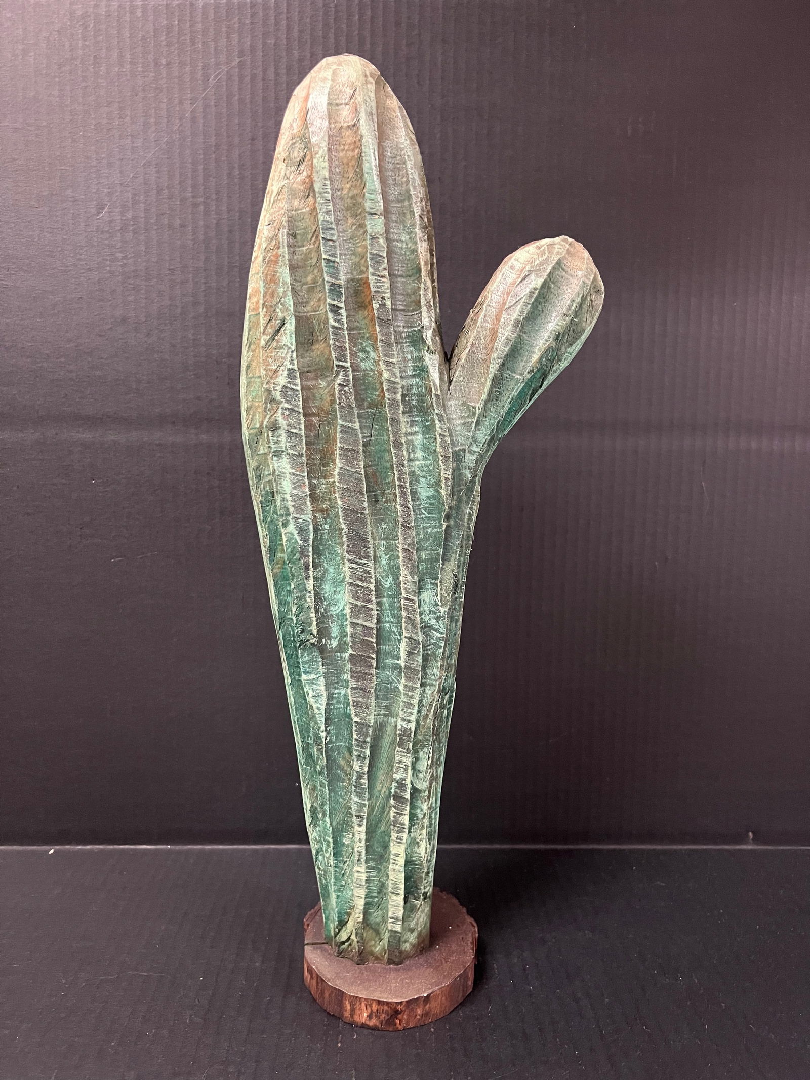 Carved Wood Painted Cactus Sculpture (1 of 9)