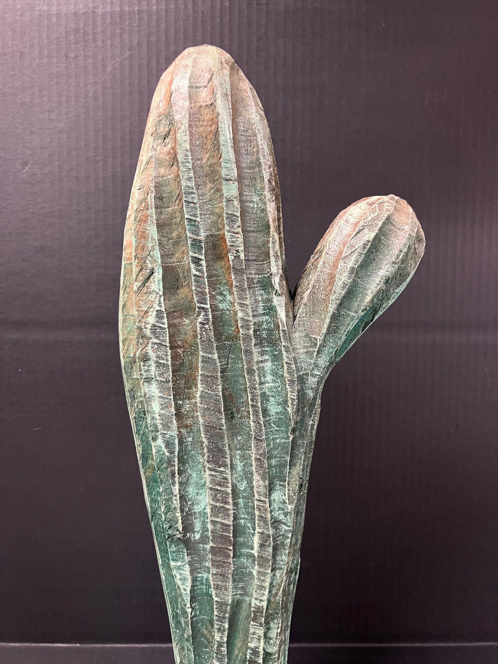 Carved Wood Painted Cactus Sculpture - 2