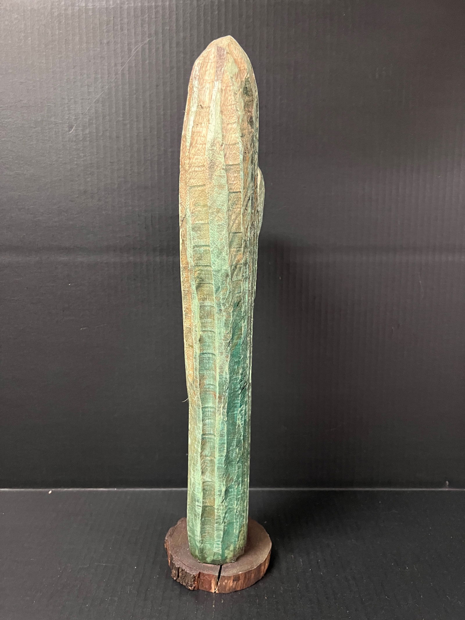Carved Wood Painted Cactus Sculpture - 3