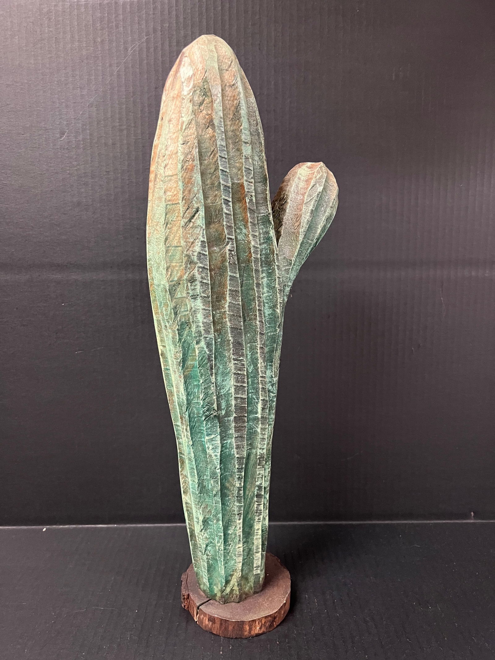 Carved Wood Painted Cactus Sculpture - 4
