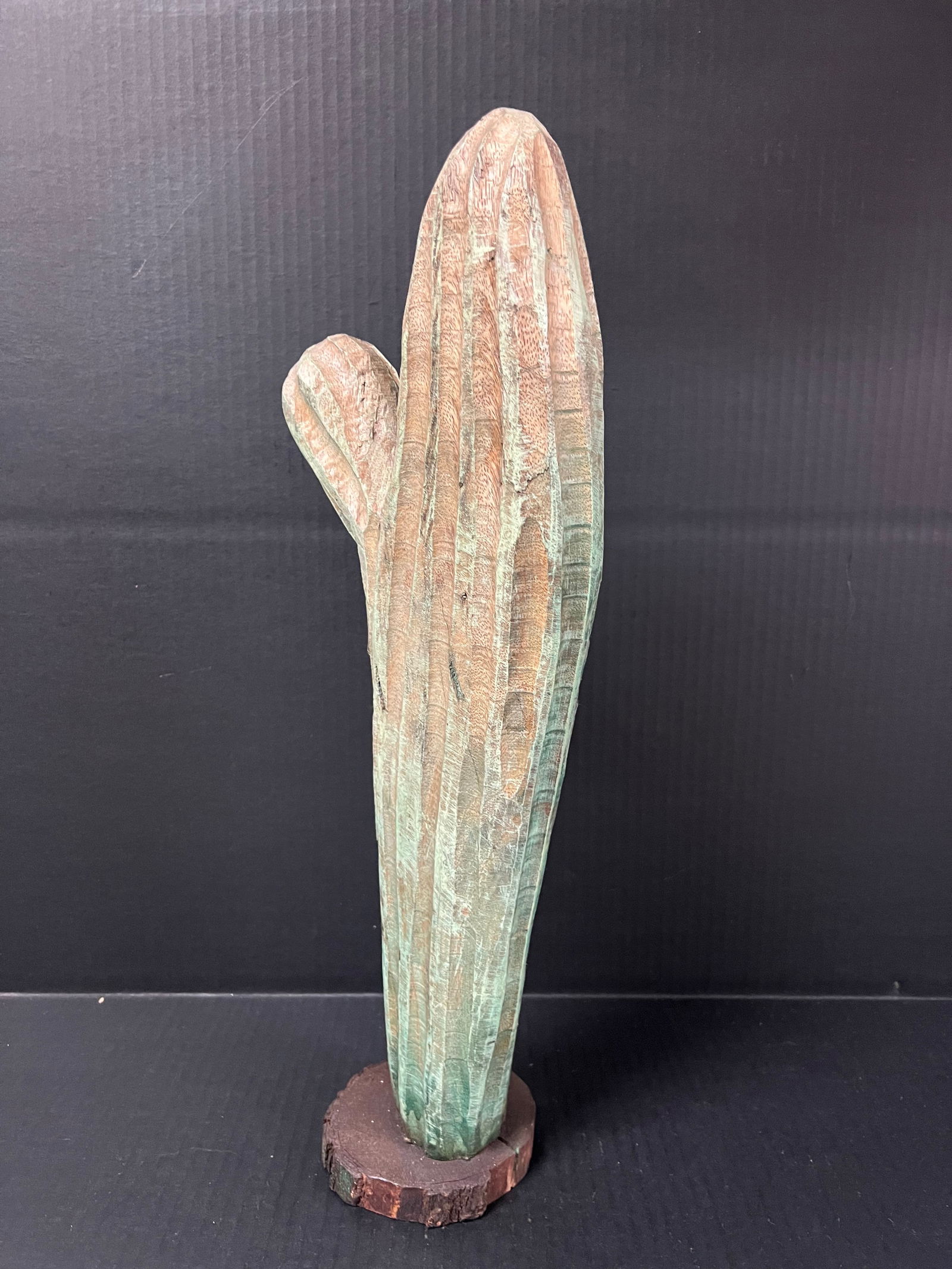 Carved Wood Painted Cactus Sculpture - 5