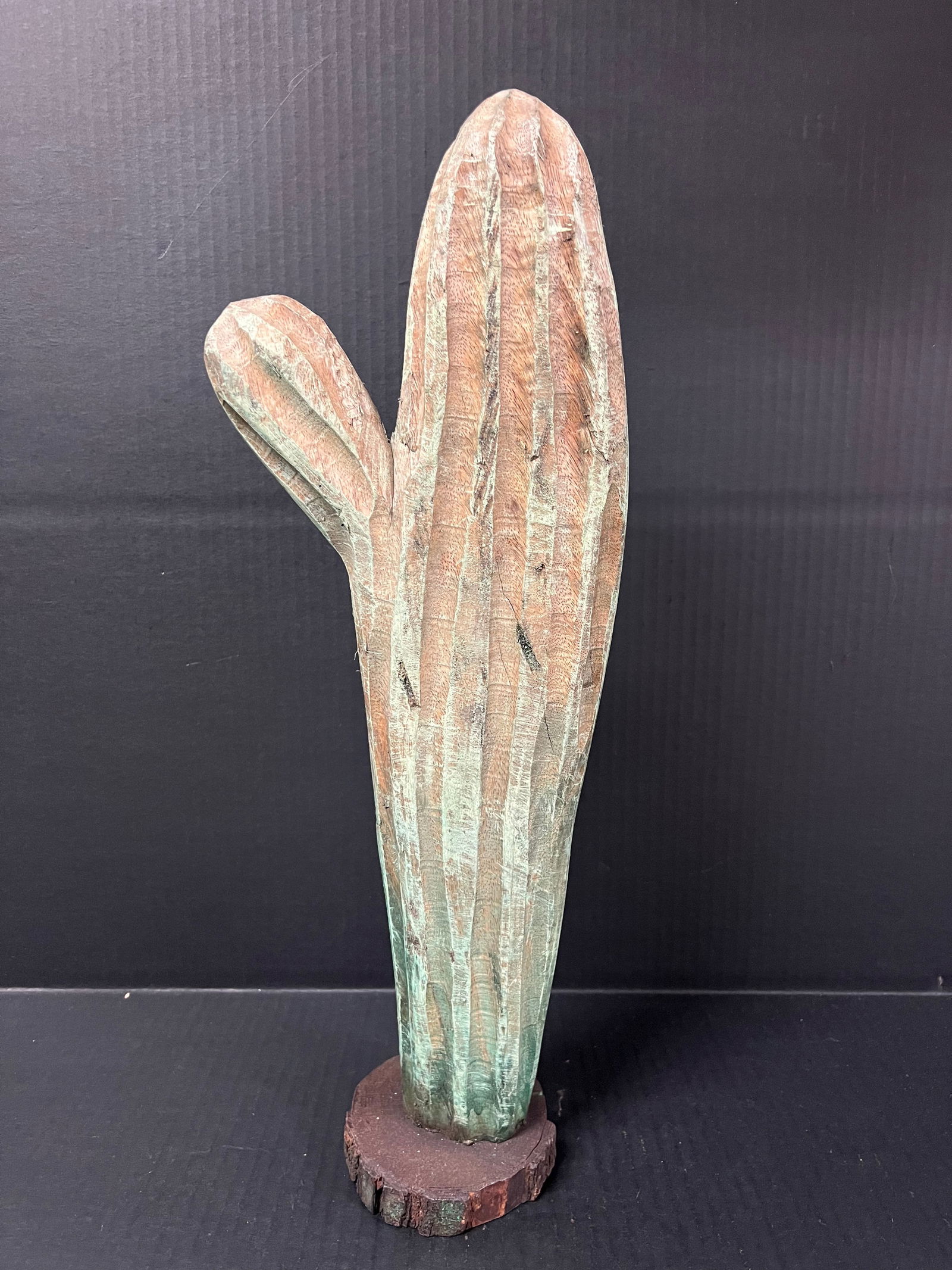 Carved Wood Painted Cactus Sculpture - 6