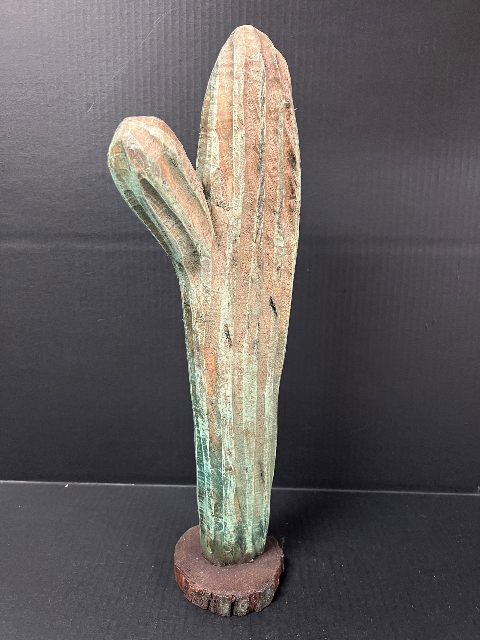 Carved Wood Painted Cactus Sculpture - 7