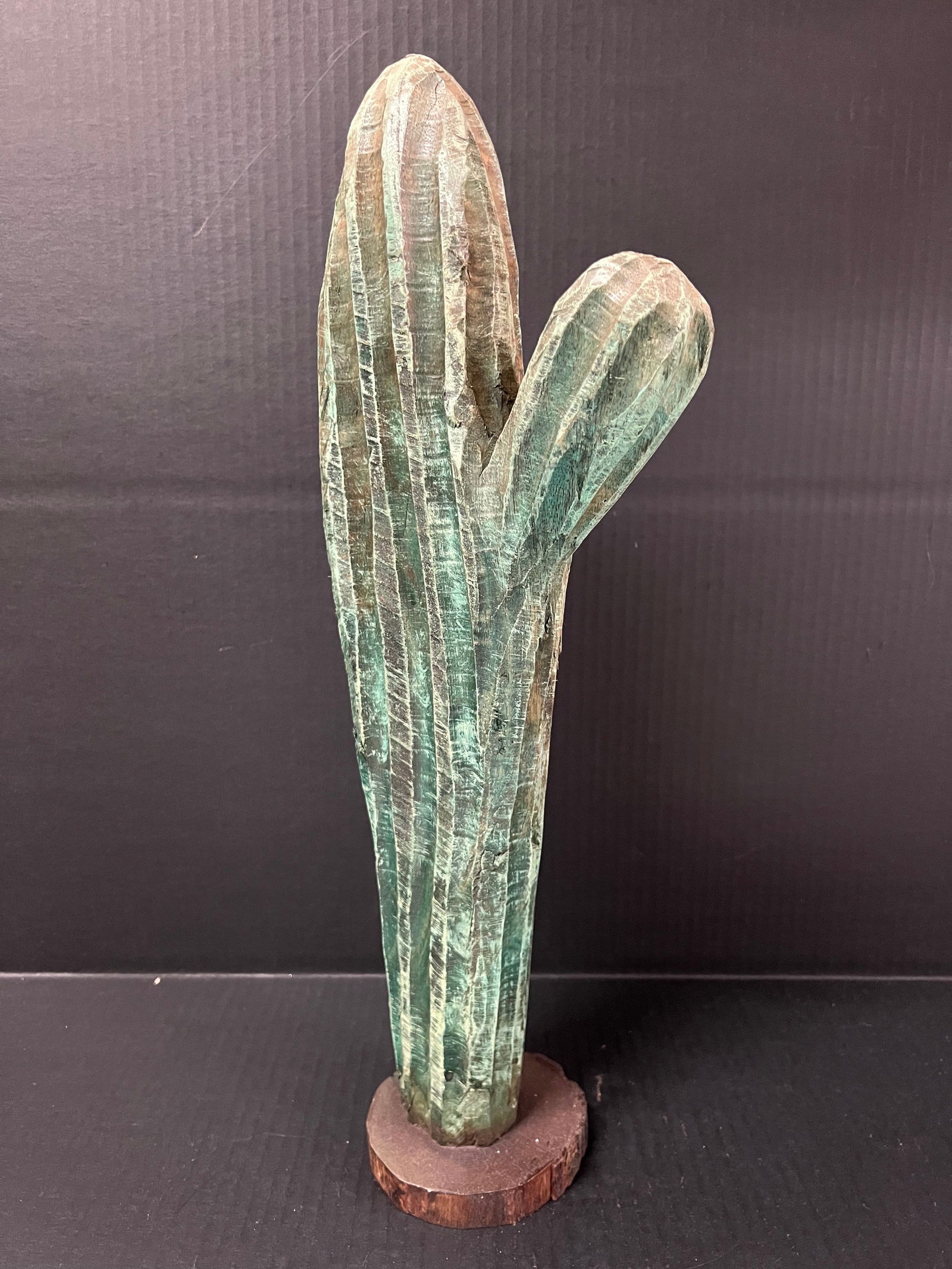 Carved Wood Painted Cactus Sculpture - 9