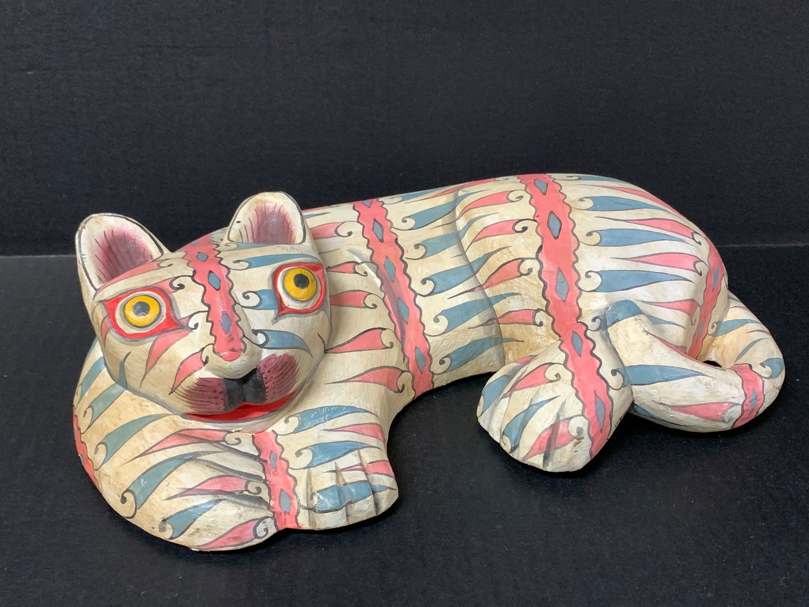 Carve d Wood Painted Cat Sculpture - 2