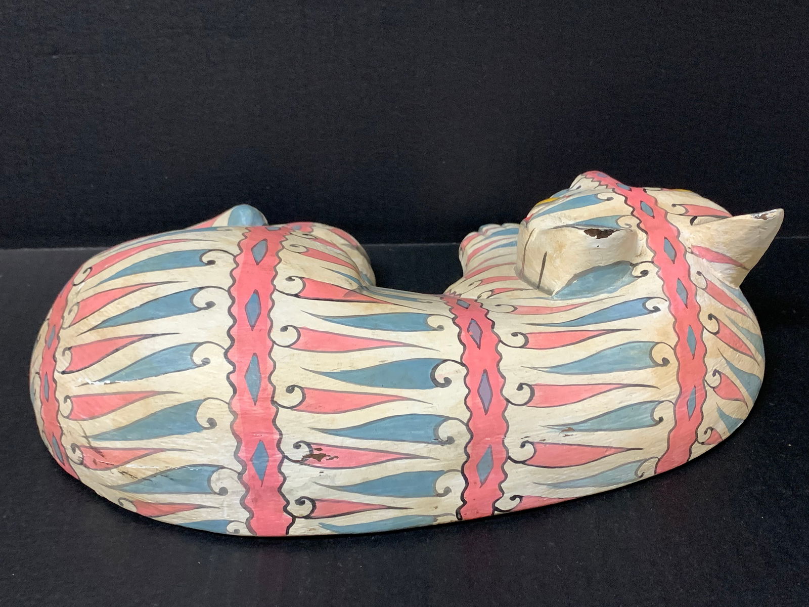 Carve d Wood Painted Cat Sculpture - 5