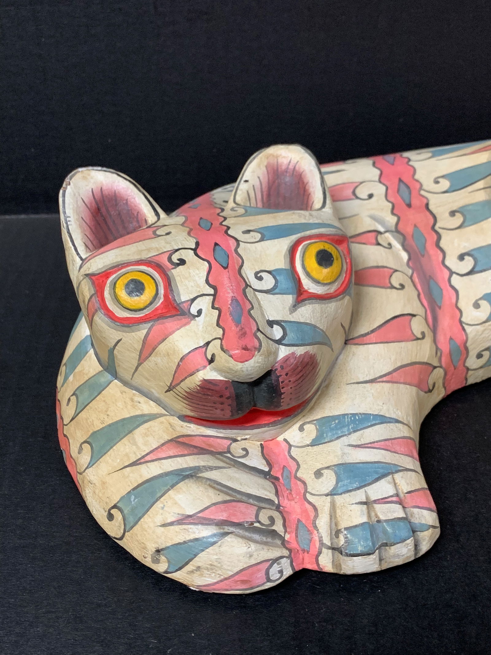 Carve d Wood Painted Cat Sculpture - 7