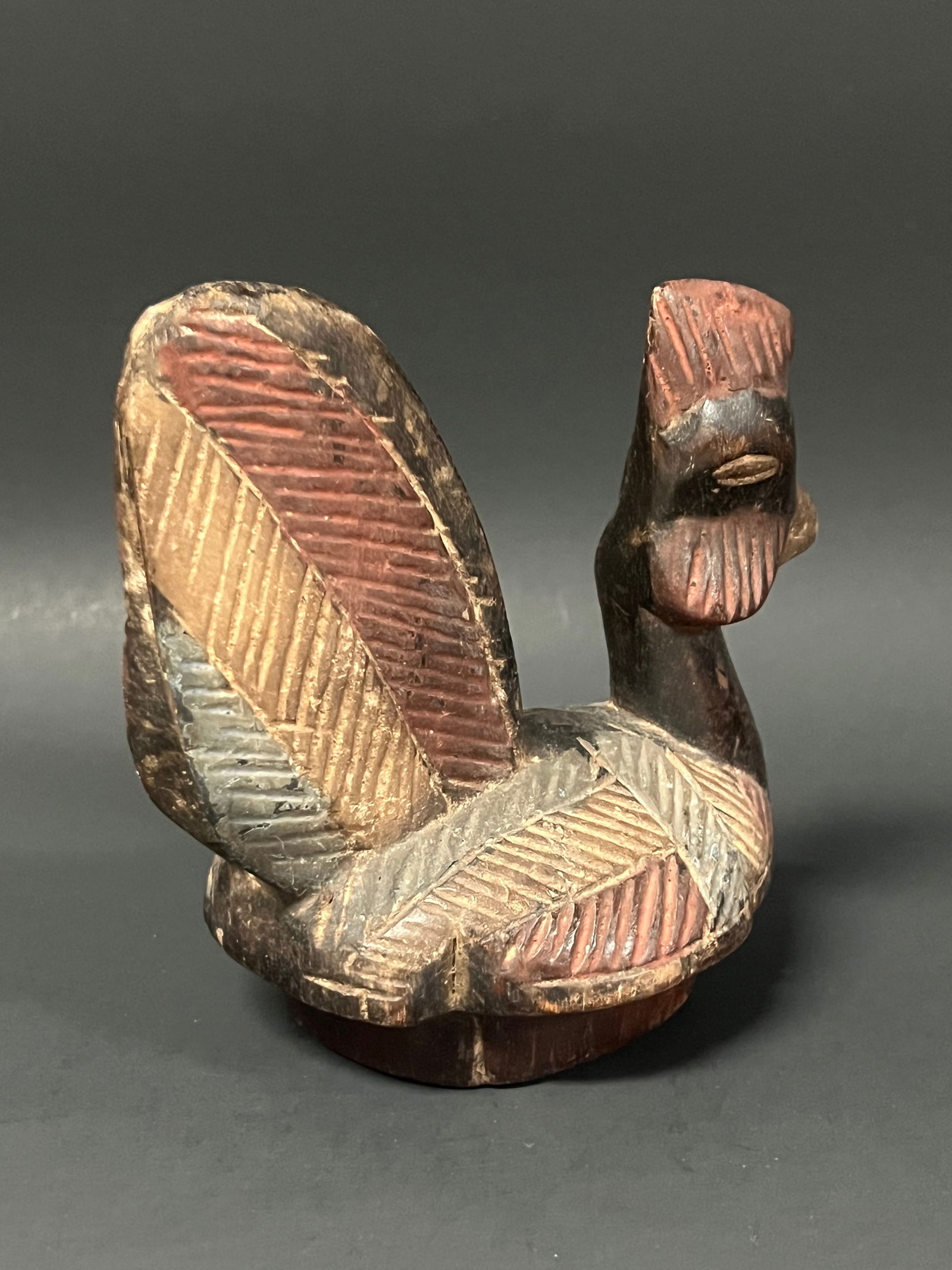 Carved Wood Tribal Bird Sculpture - 3