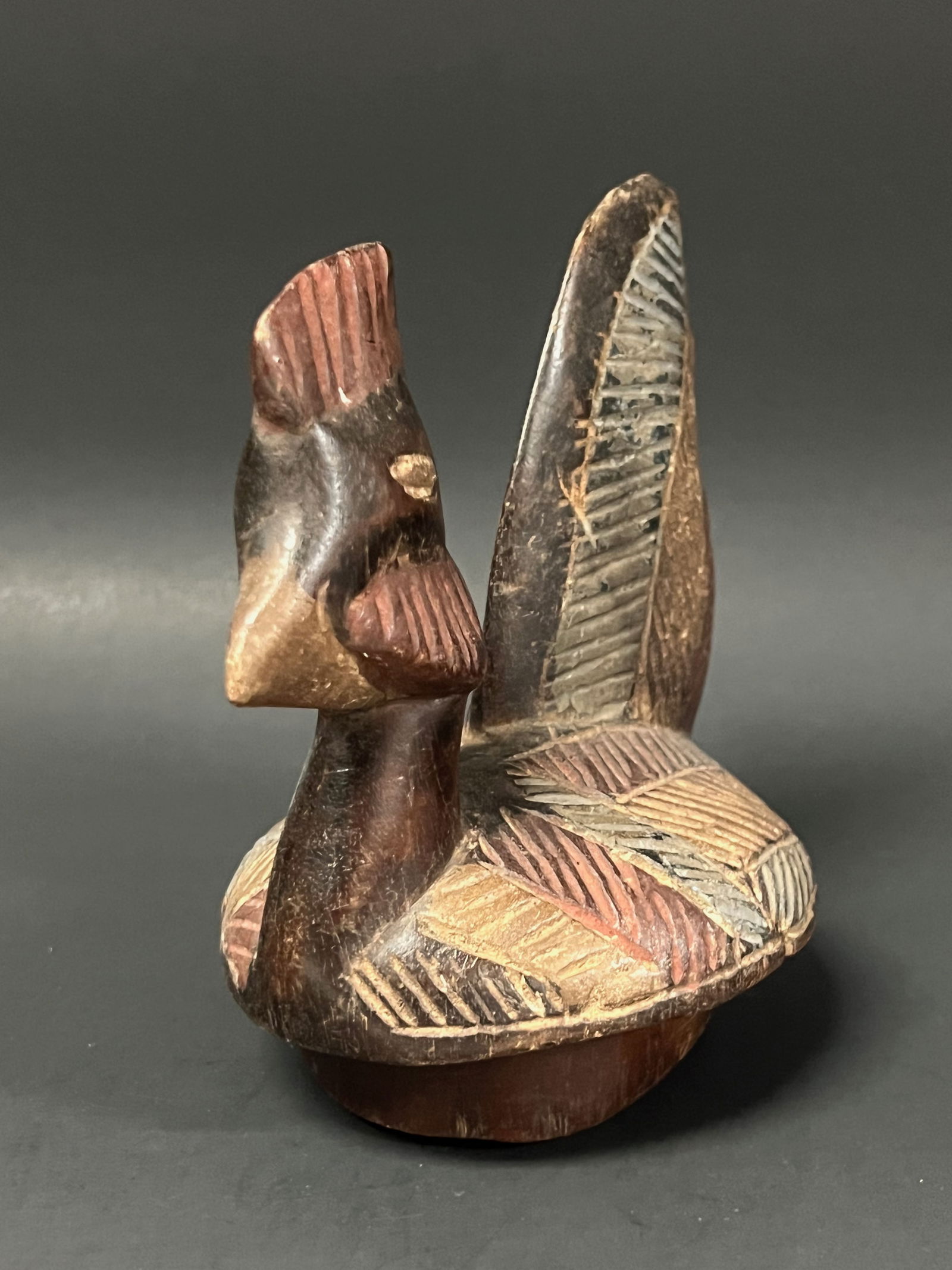 Carved Wood Tribal Bird Sculpture - 4
