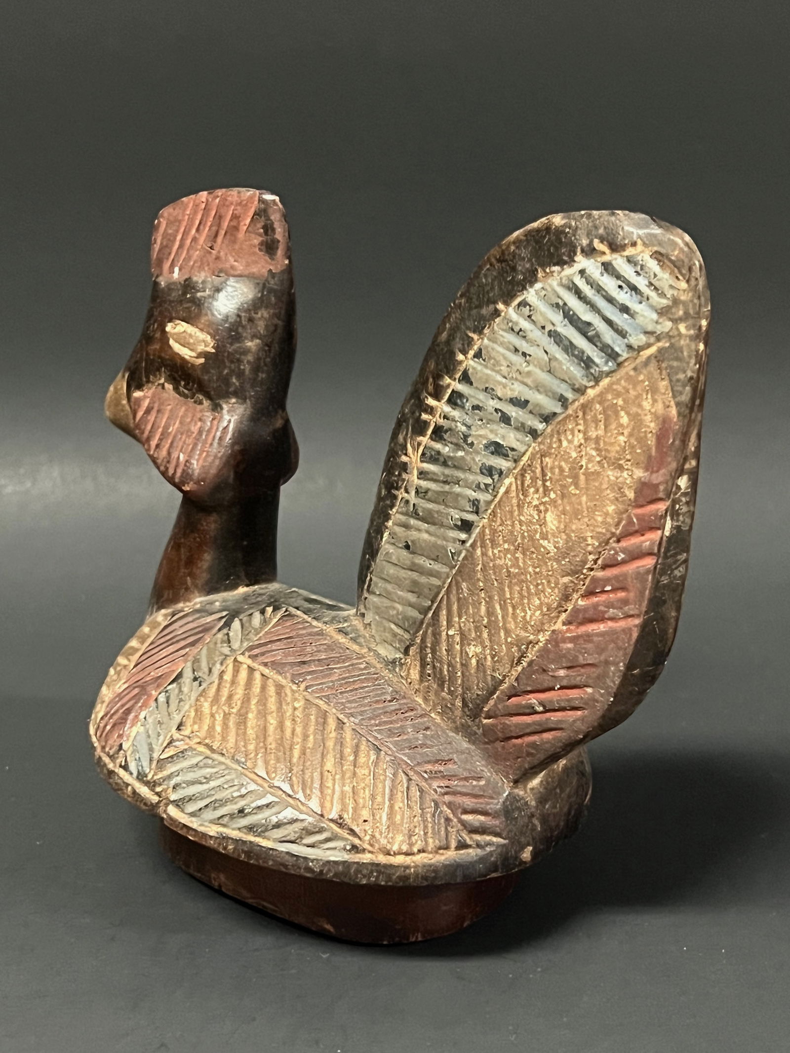 Carved Wood Tribal Bird Sculpture - 7