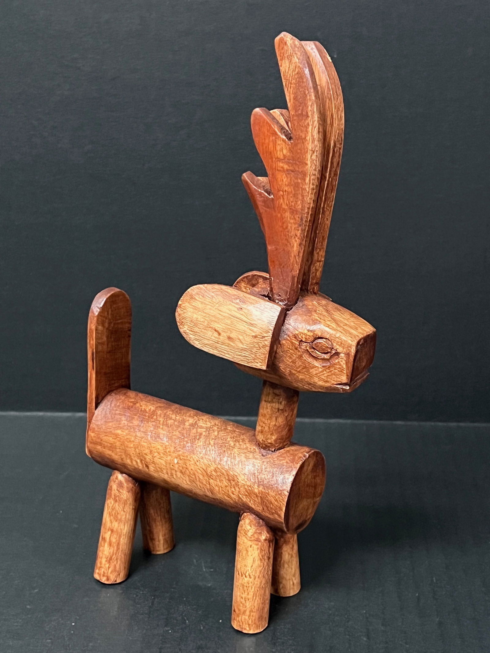 Carved Wood Standing Deer Sculpture - 2