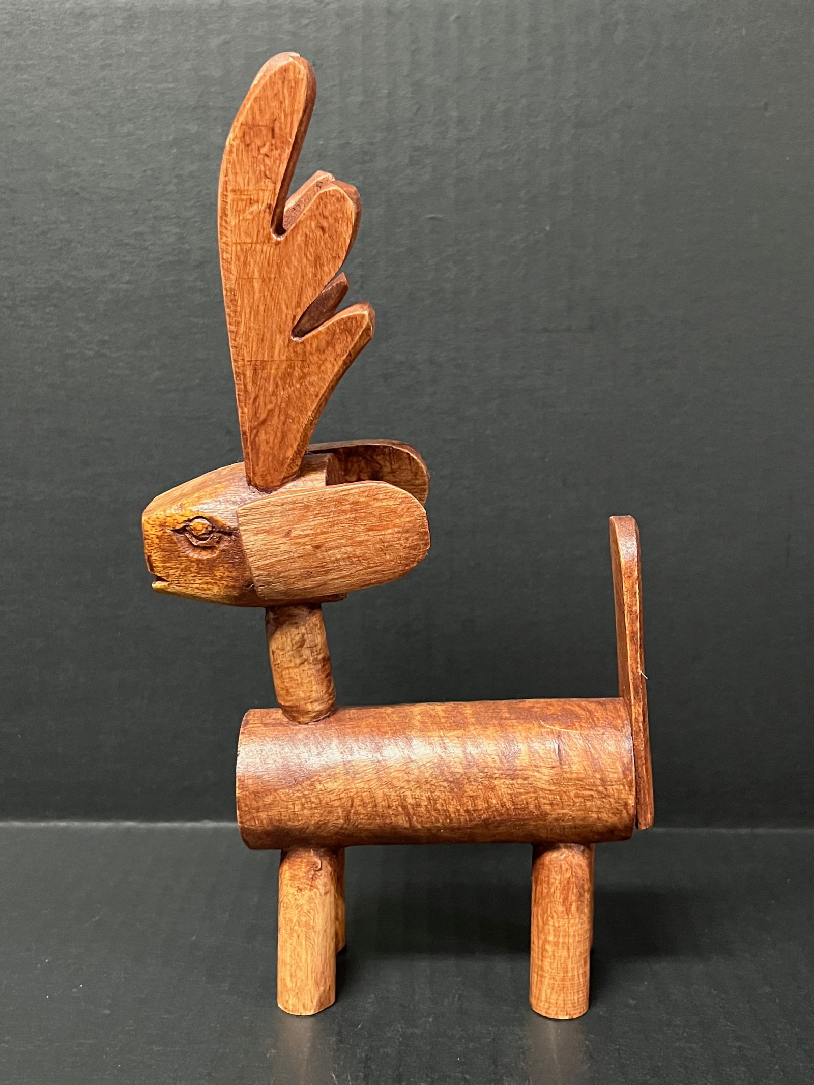Carved Wood Standing Deer Sculpture - 3