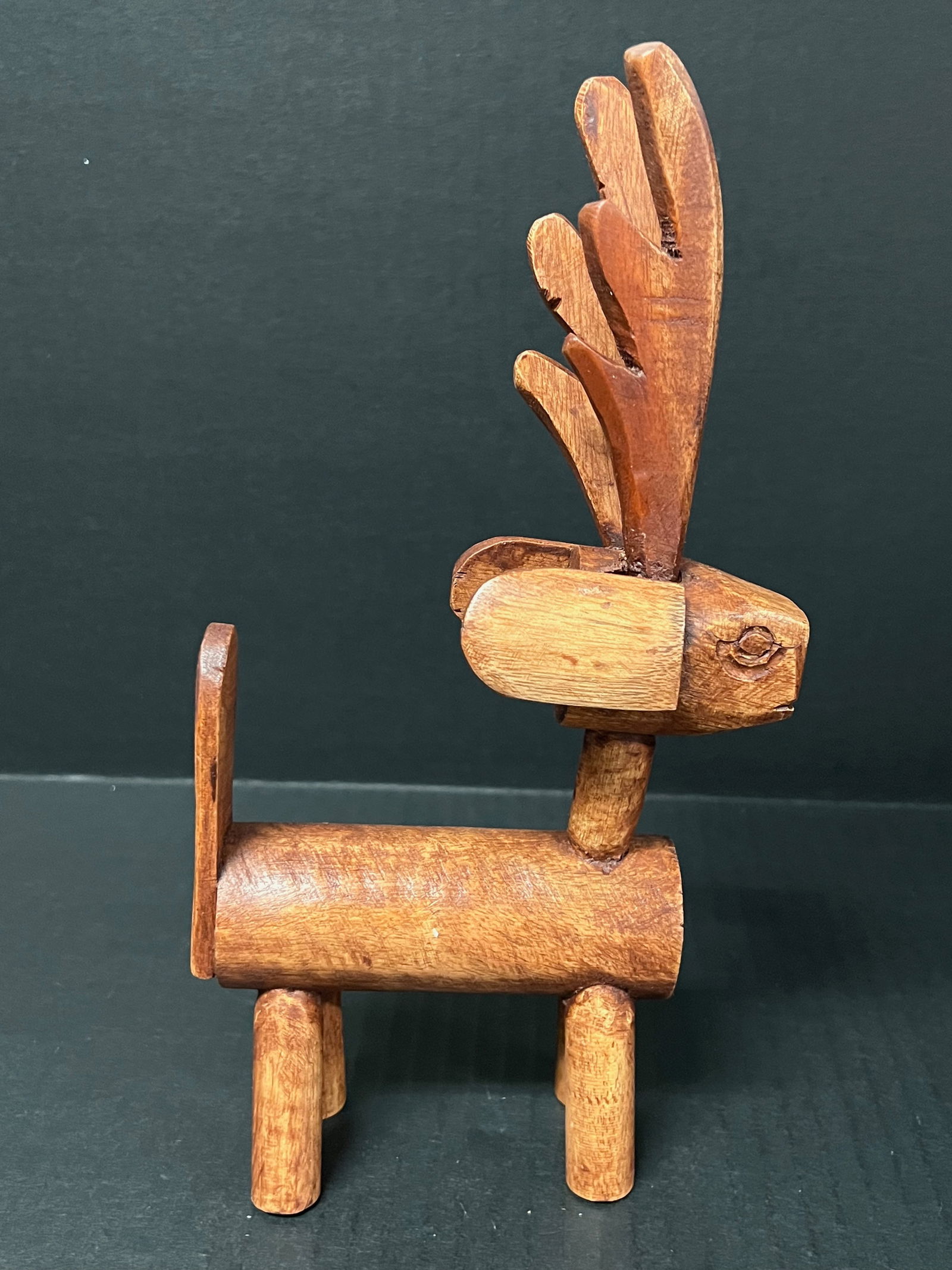 Carved Wood Standing Deer Sculpture - 4