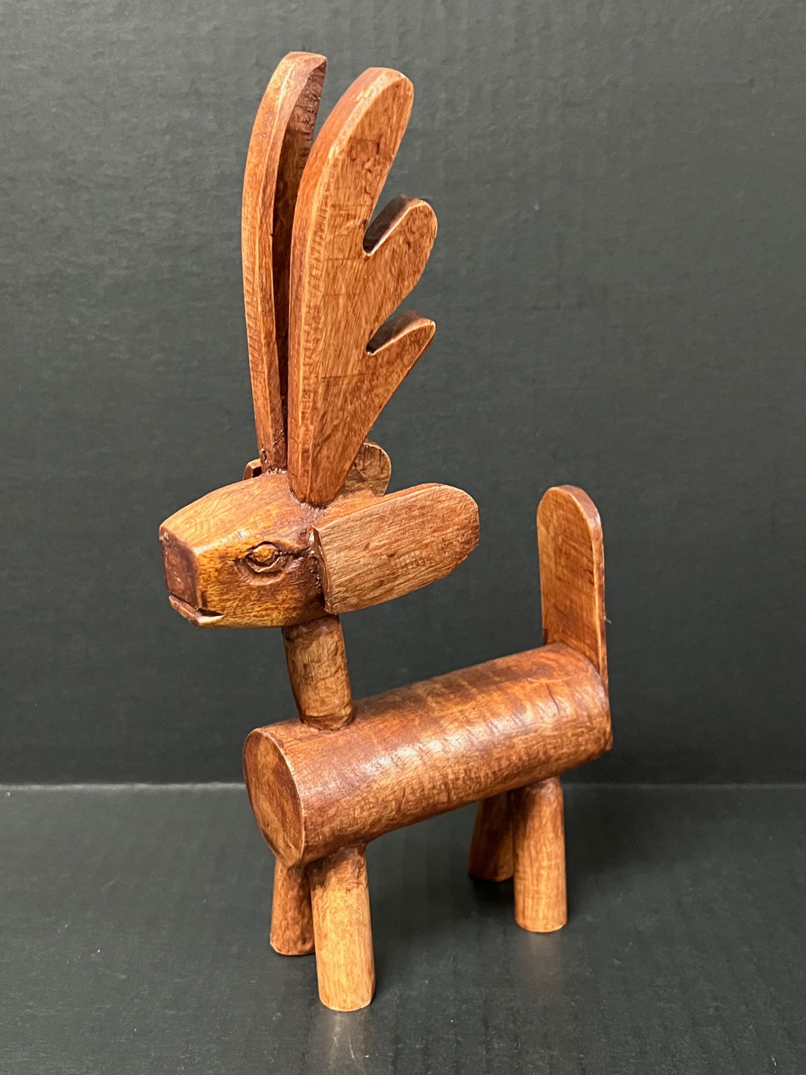 Carved Wood Standing Deer Sculpture - 5