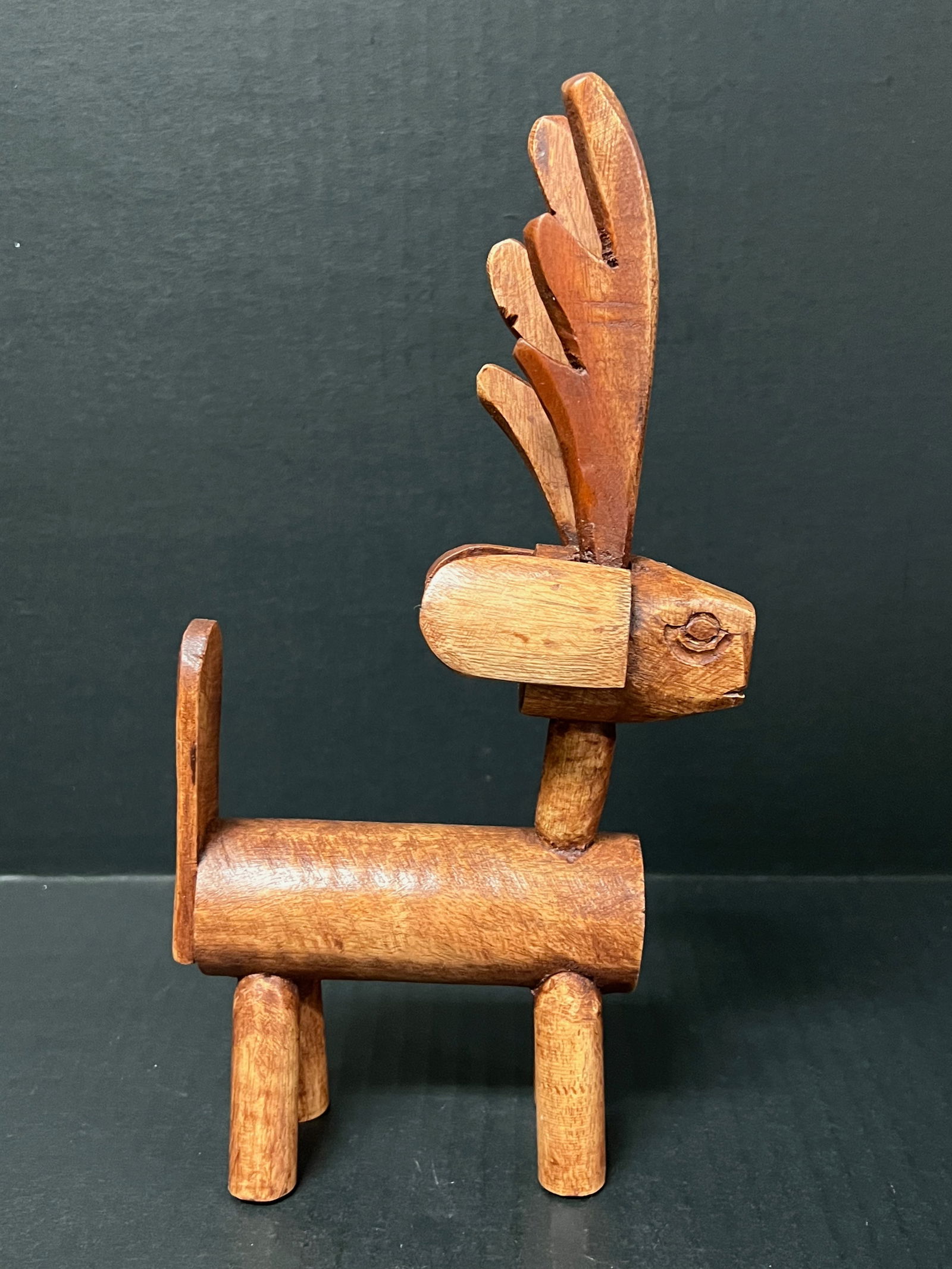 Carved Wood Standing Deer Sculpture - 7