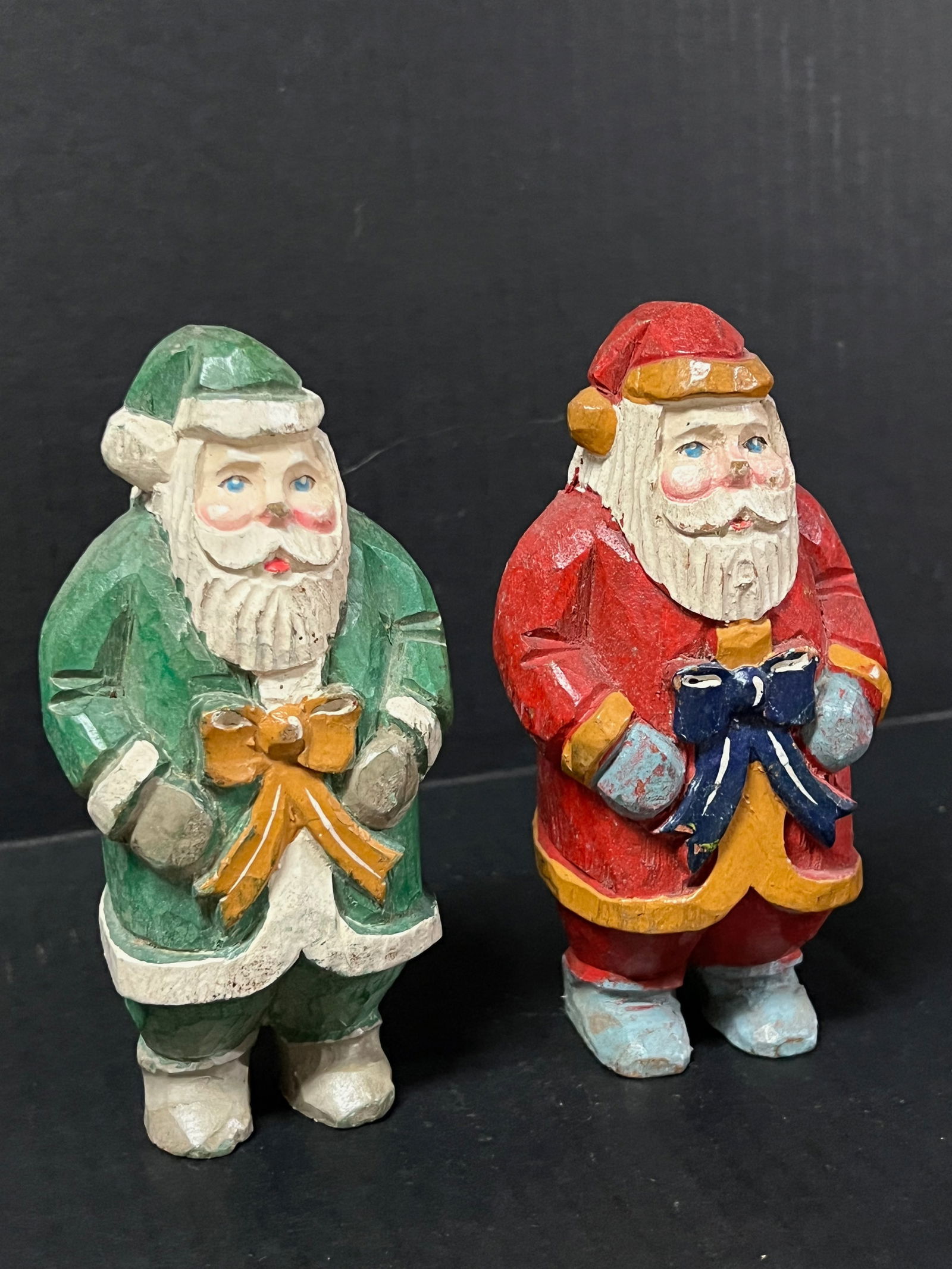 Carved Wood Painted Santa Claus Statue 2 Pcs. - 2