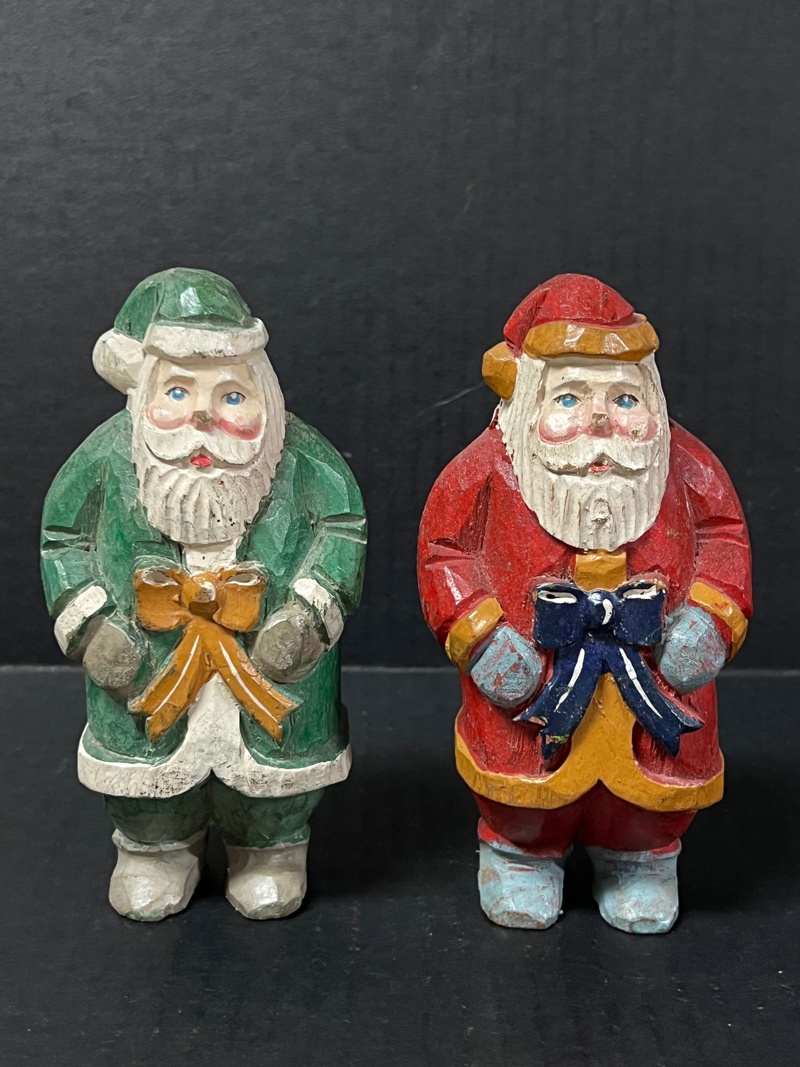 Carved Wood Painted Santa Claus Statue 2 Pcs. - 4