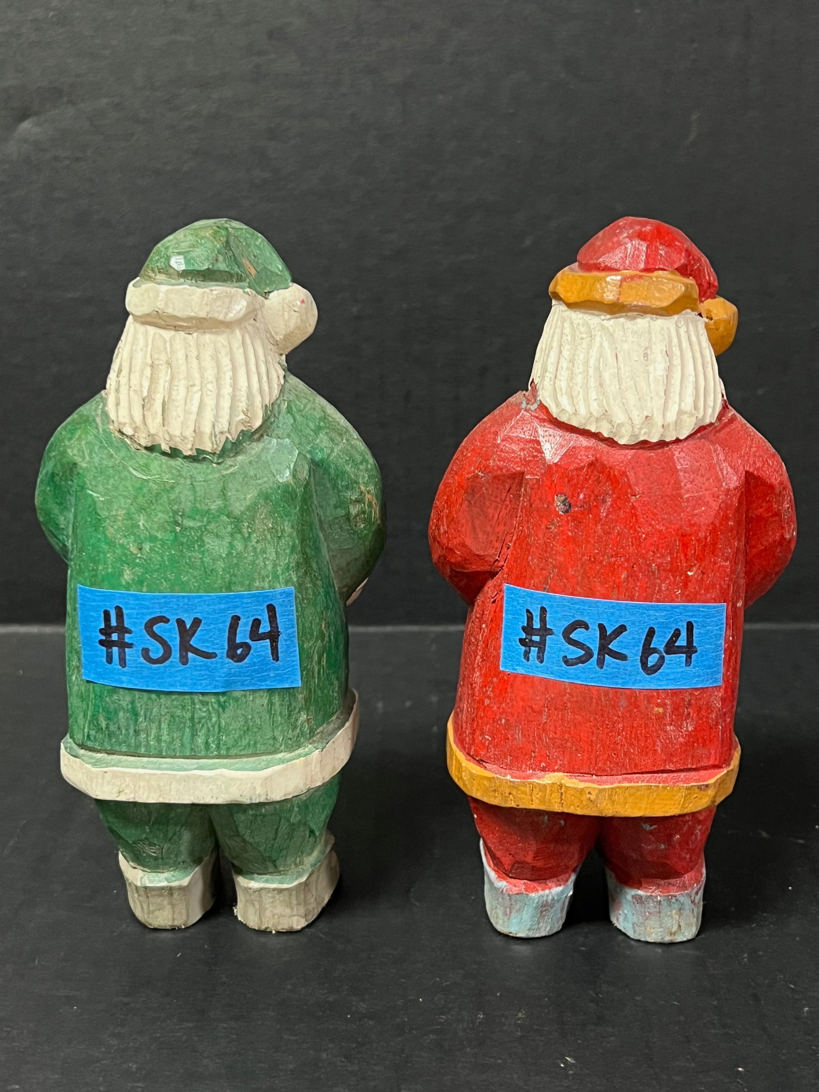 Carved Wood Painted Santa Claus Statue 2 Pcs. - 5