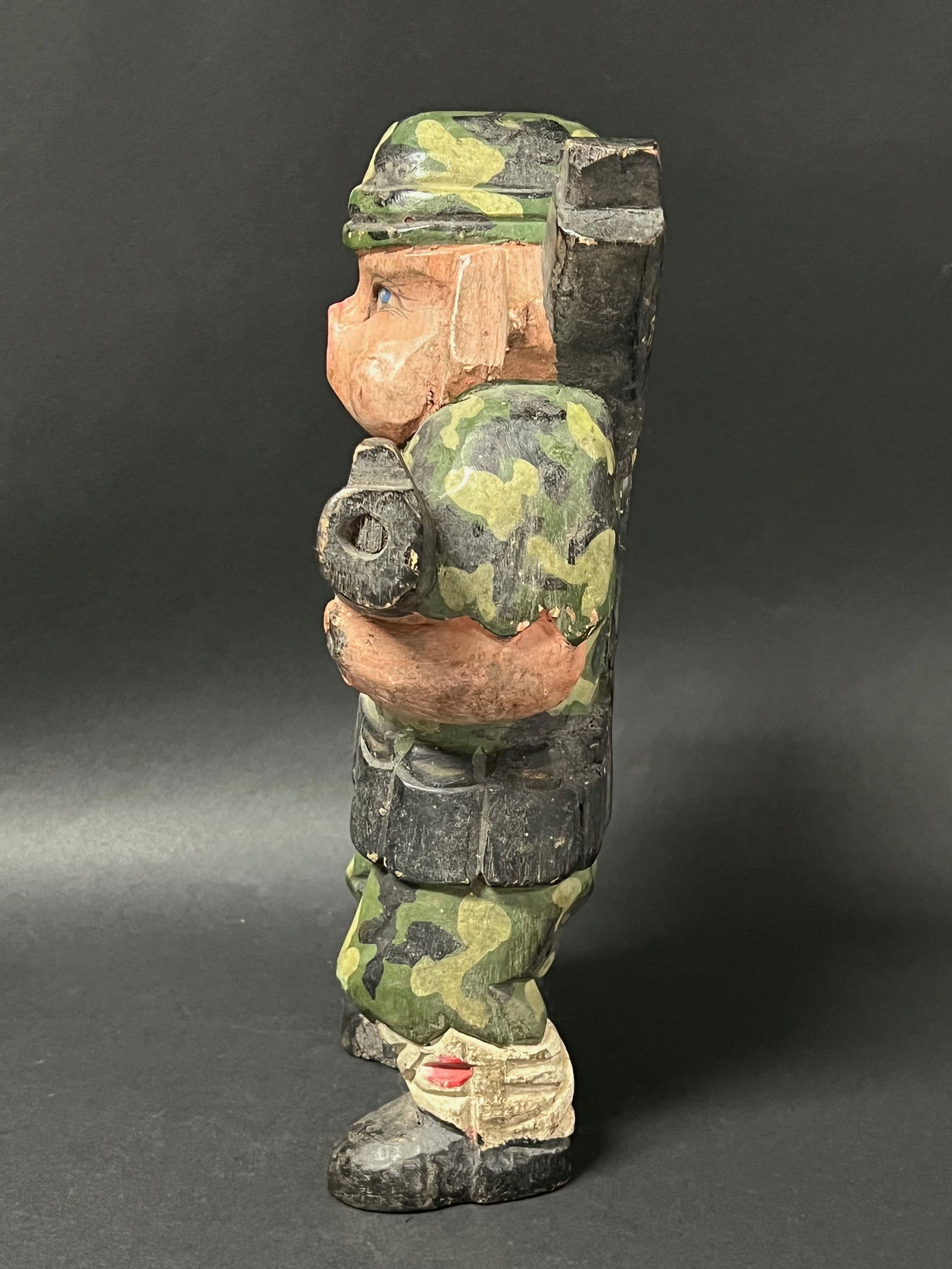 Carved Wood Painted Pig Soldier - 5