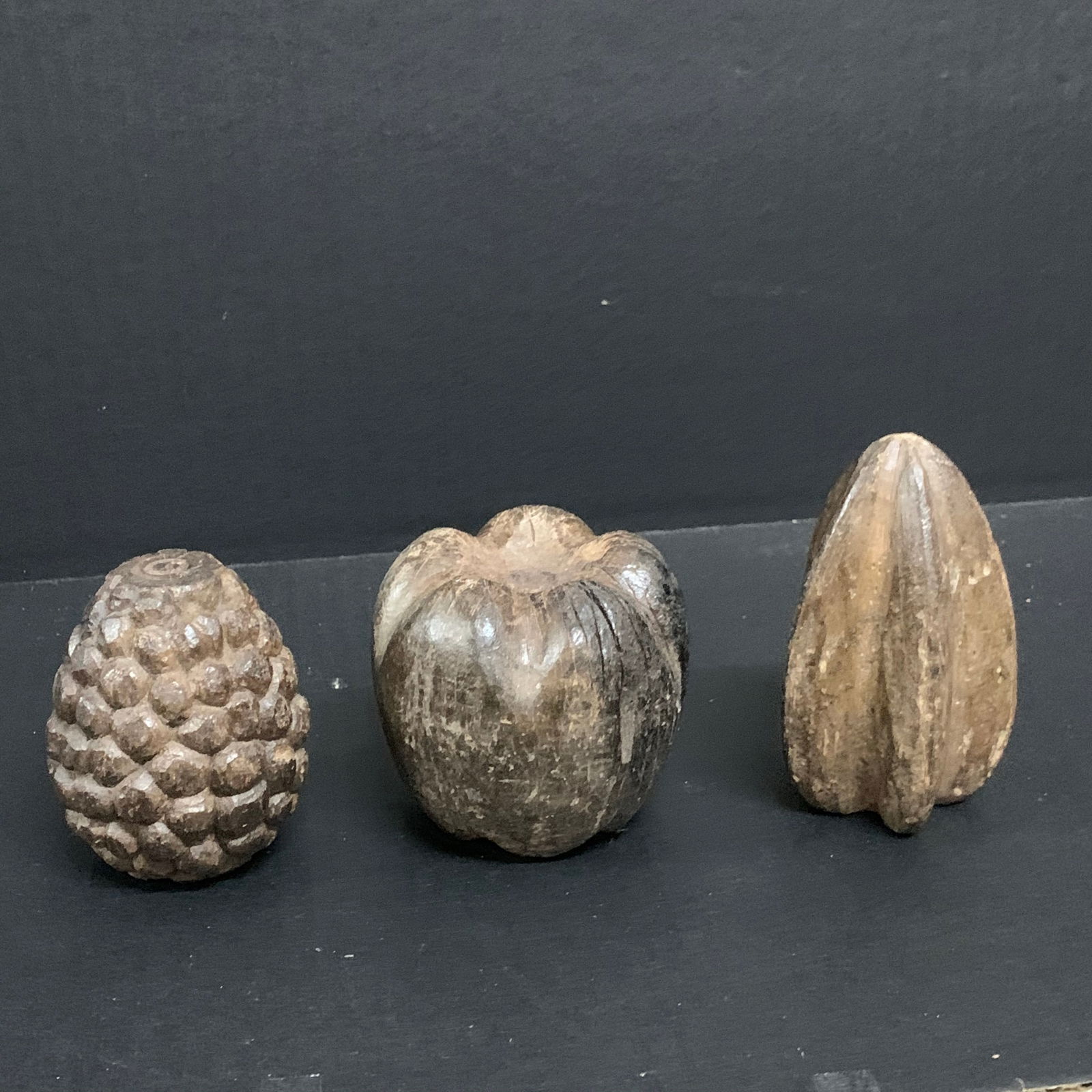 Carved Wood Fruits Sculpture Set of 3 - 2