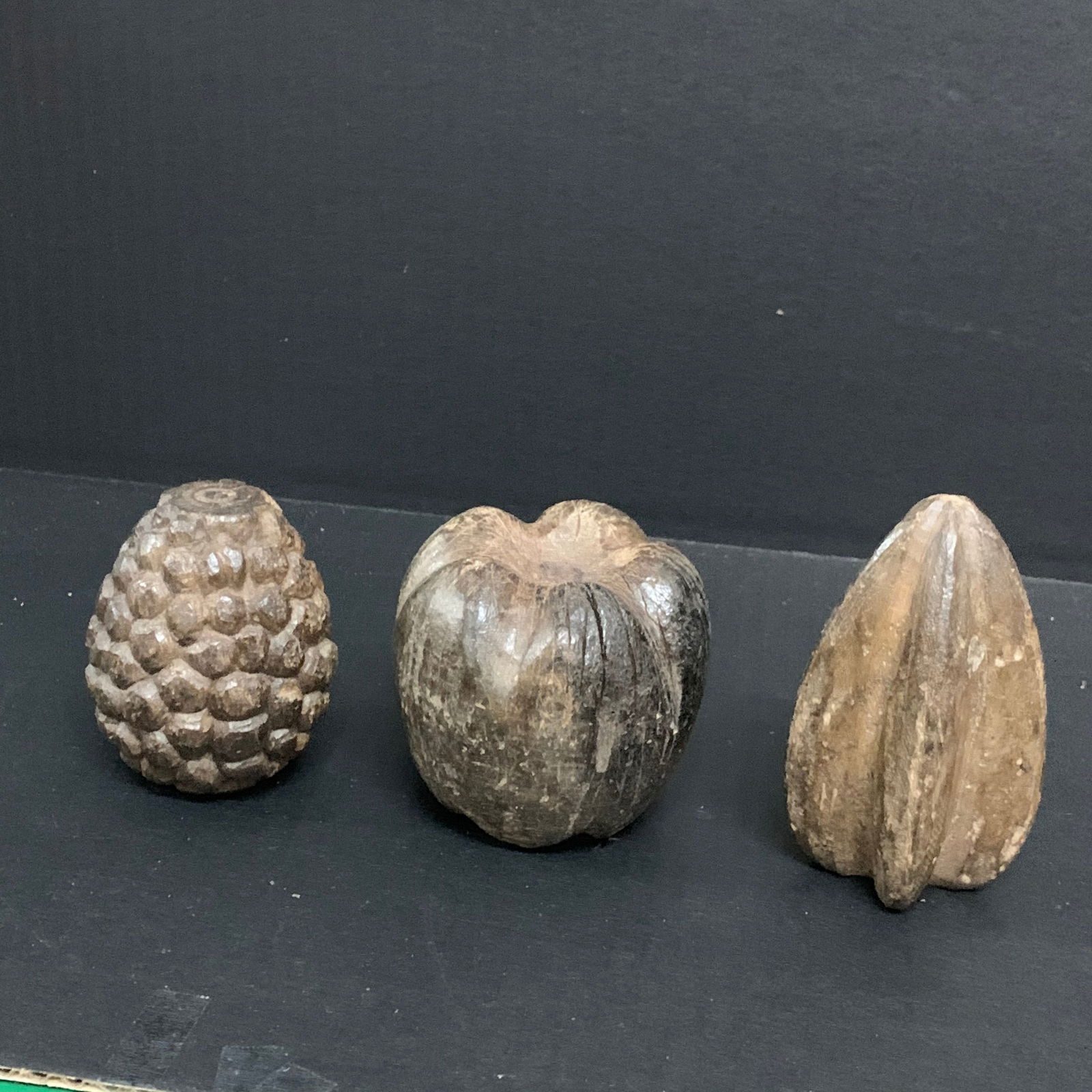 Carved Wood Fruits Sculpture Set of 3 - 3