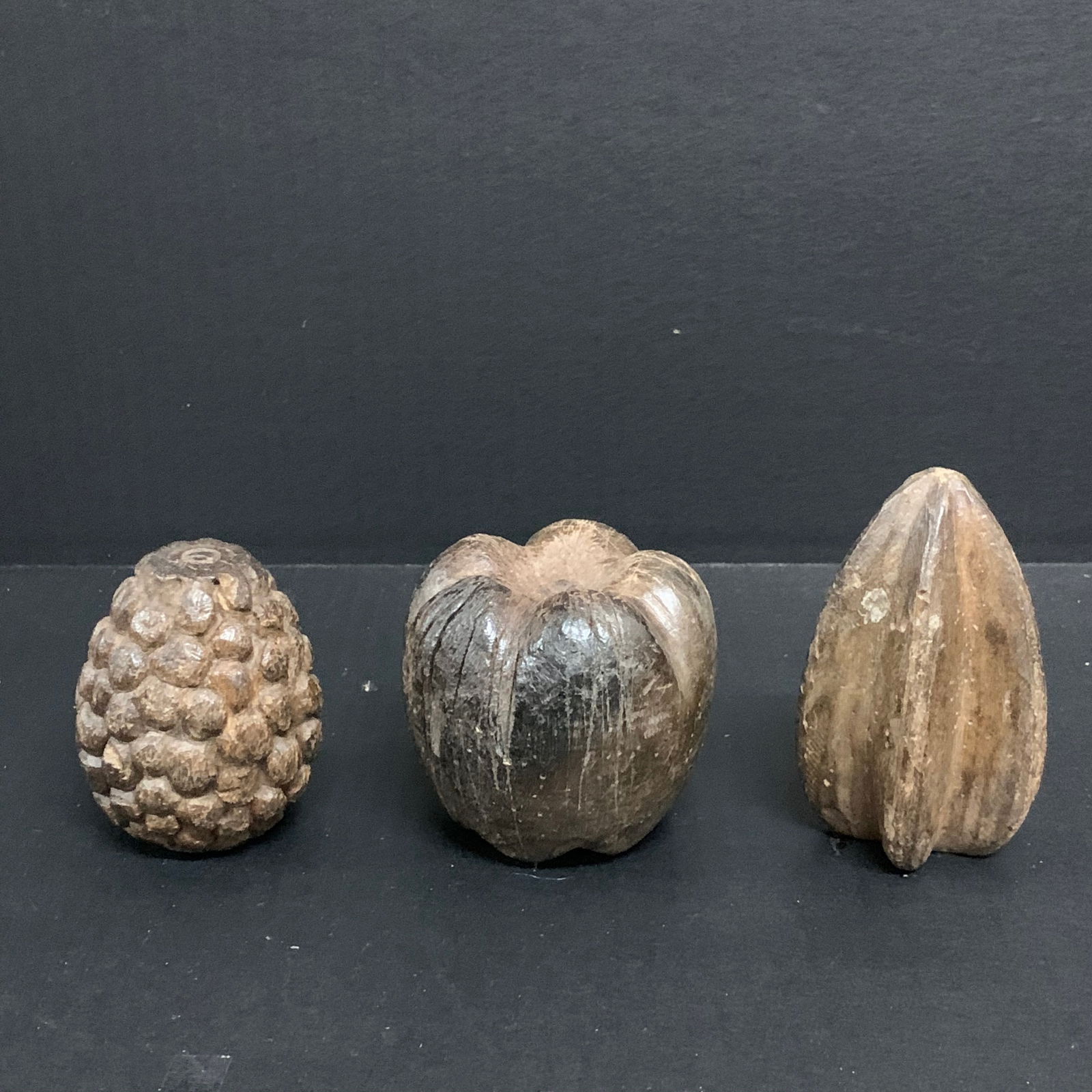 Carved Wood Fruits Sculpture Set of 3 - 4