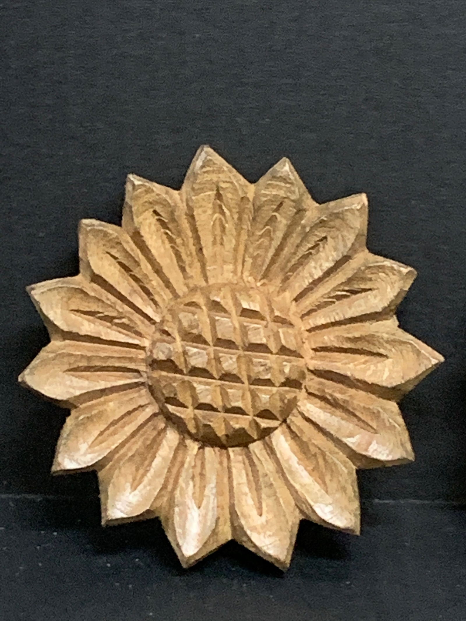 Carved Wood Sun Flower Sculpture Set of 2 - 4